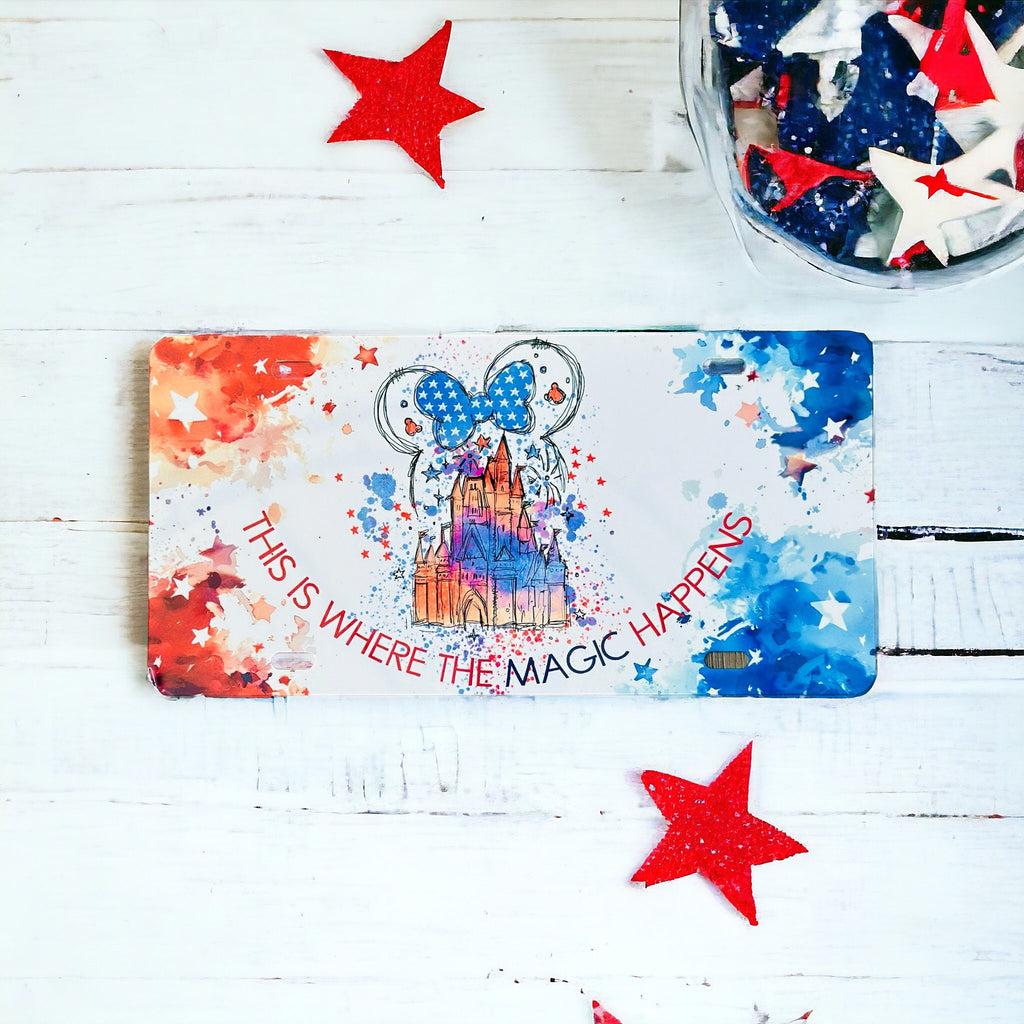 Disney Patriotic Castle License Plate Cover Scooter Bicycle