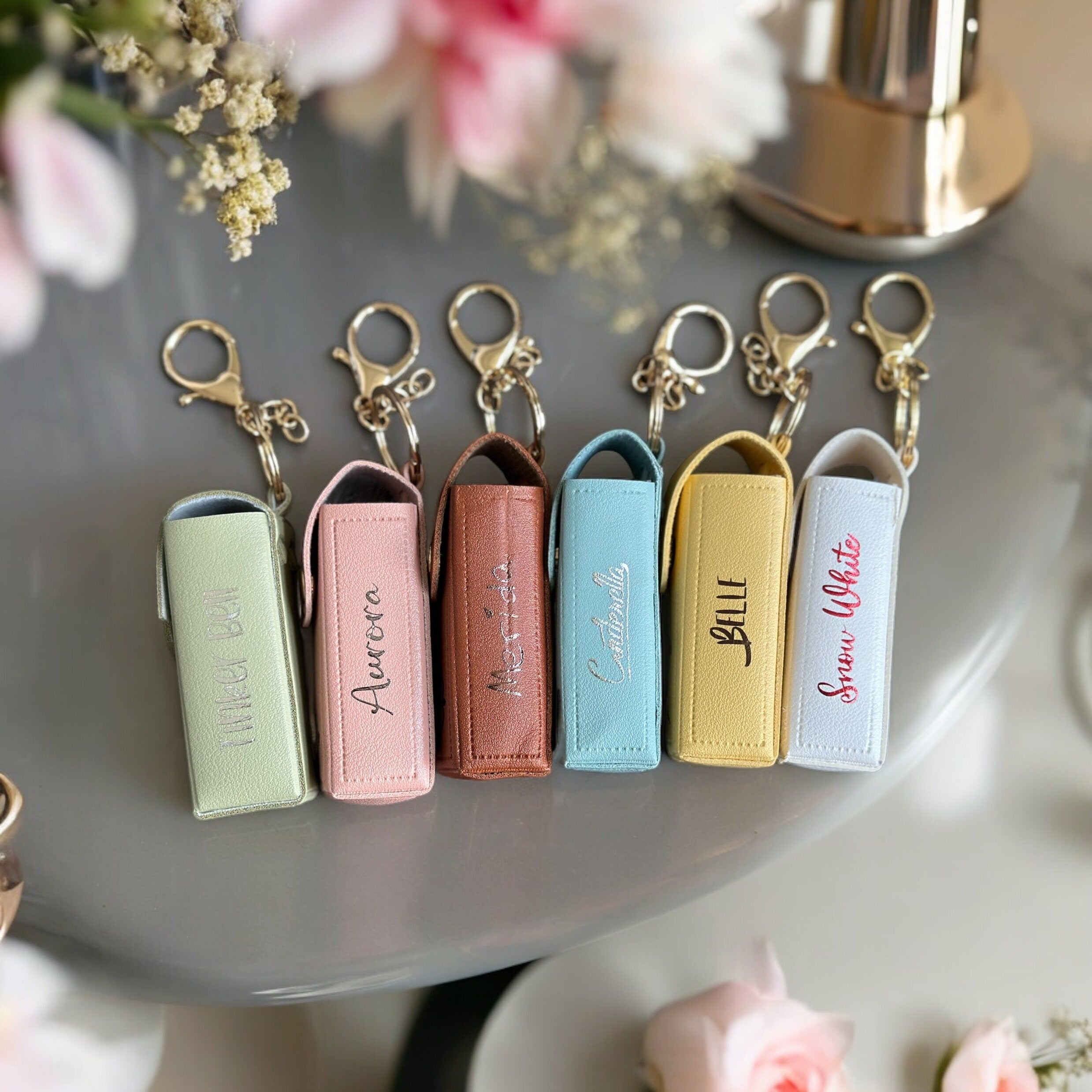 Disney Princess Inspired Leather Chapstick Lipstick Keychain Case
