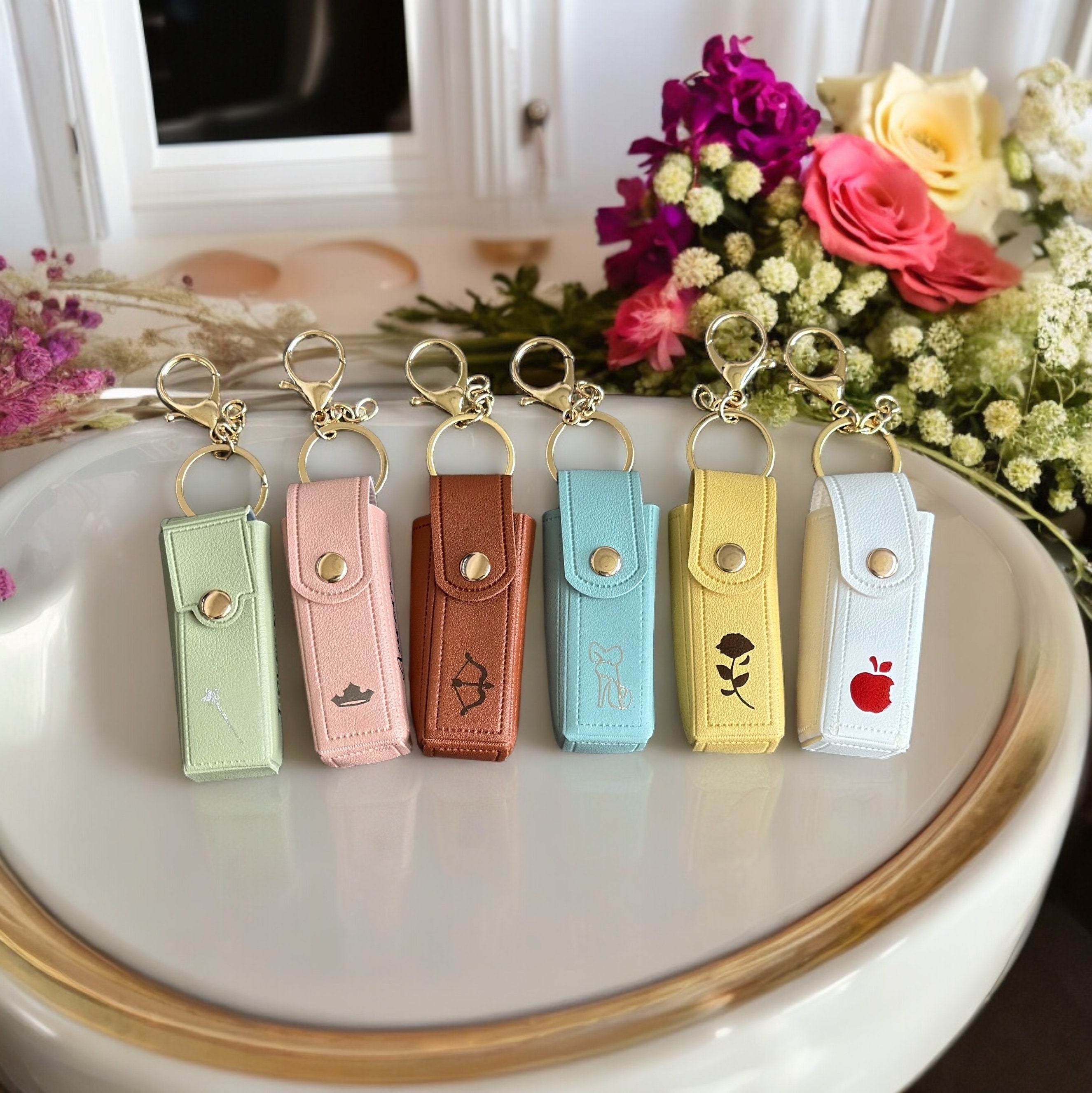 Disney Princess Inspired Leather Chapstick Lipstick Keychain Case