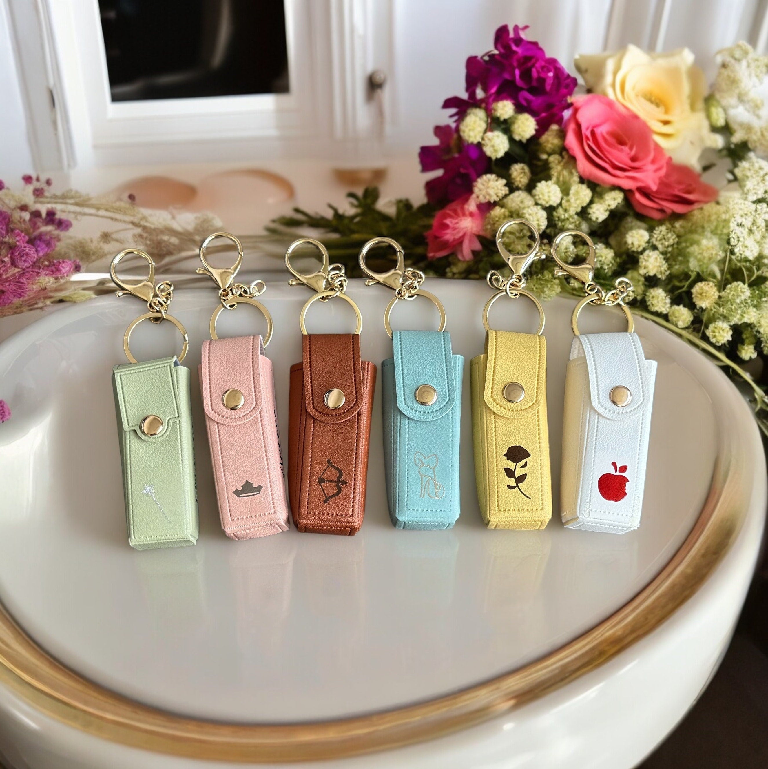 Disney Princess Inspired Leather Chapstick Lipstick Keychain Case