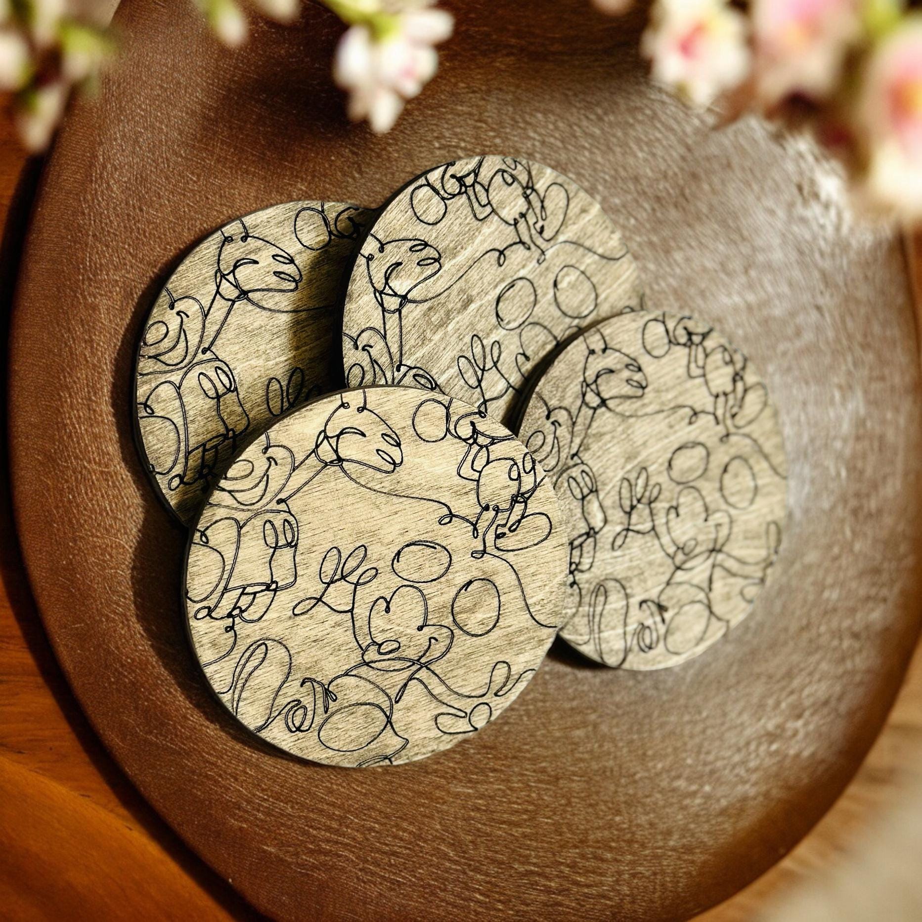 Disney Mickey Mouse Engraved Wood Coaster Set