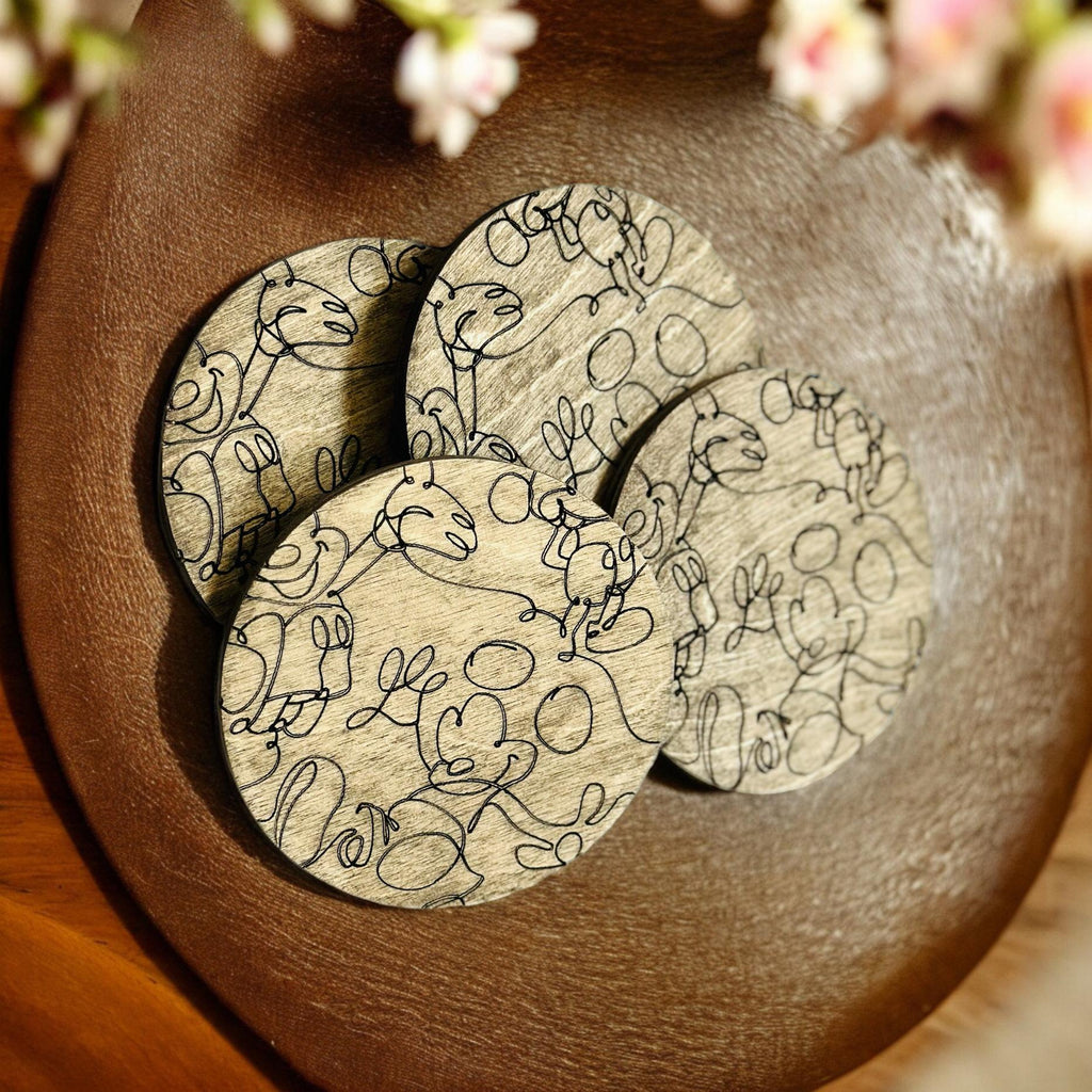 Disney Mickey Mouse Engraved Wood Coaster Set