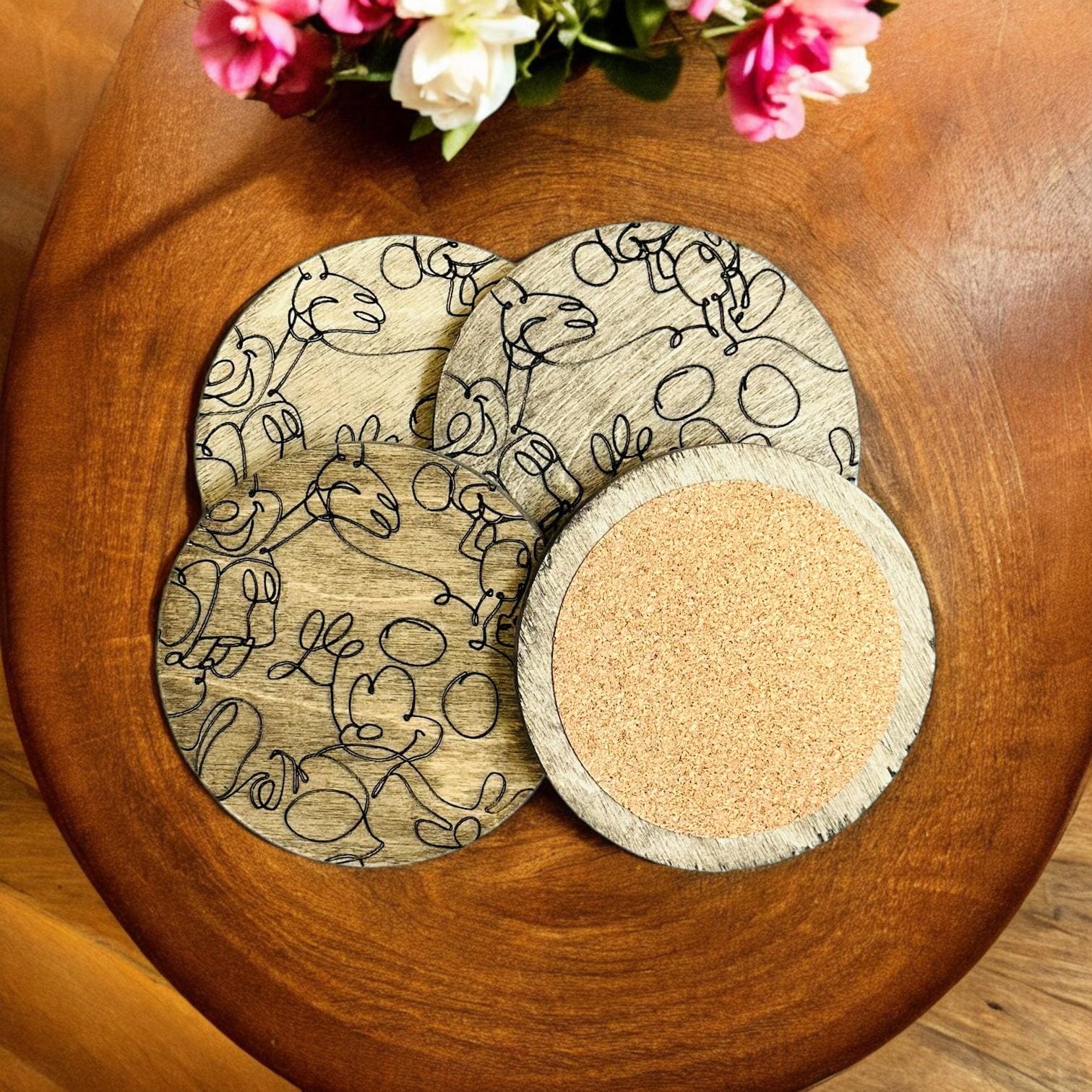 Disney Mickey Mouse Engraved Wood Coaster Set