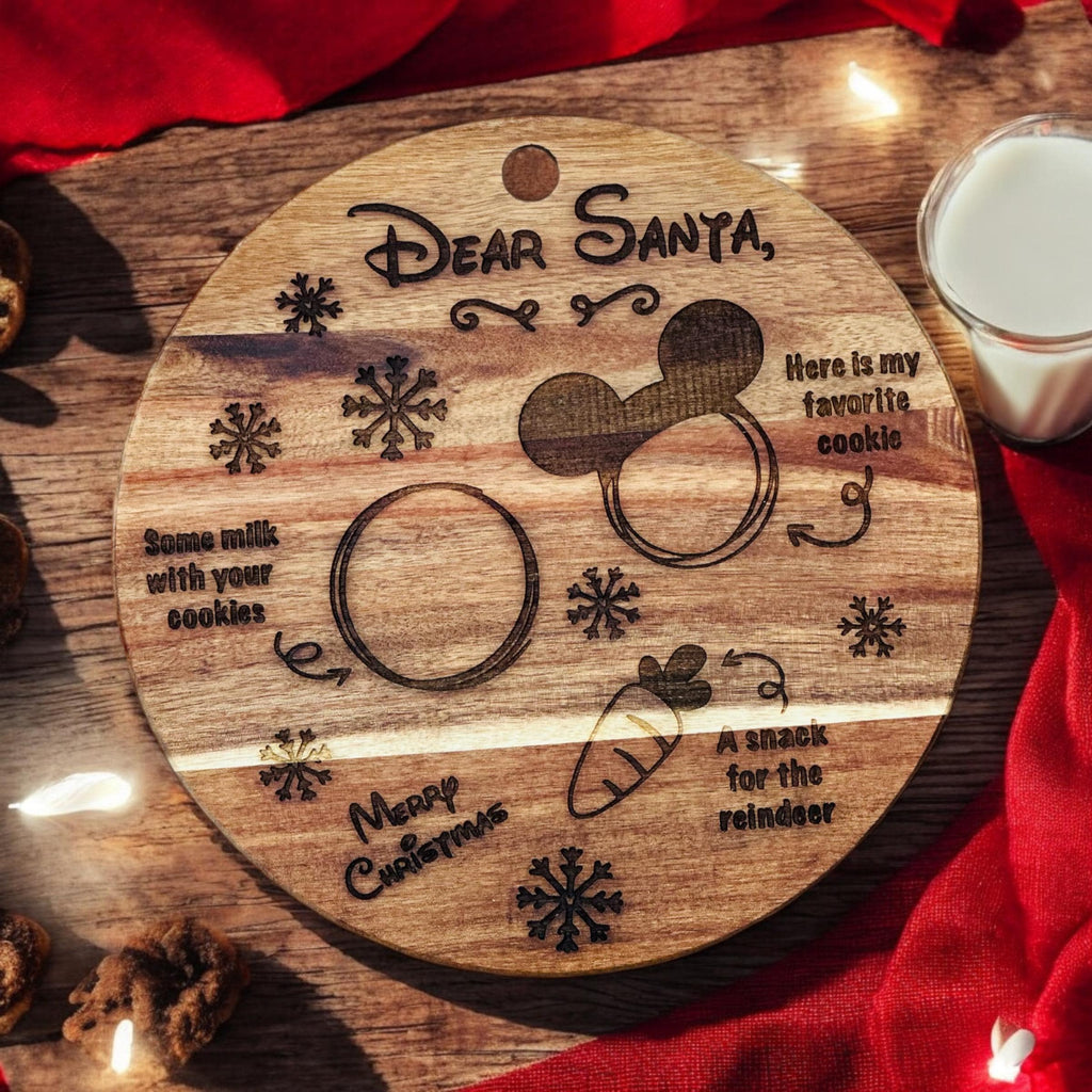 Disney Mickey Cookies and Milk for Santa Wood Tray Plate