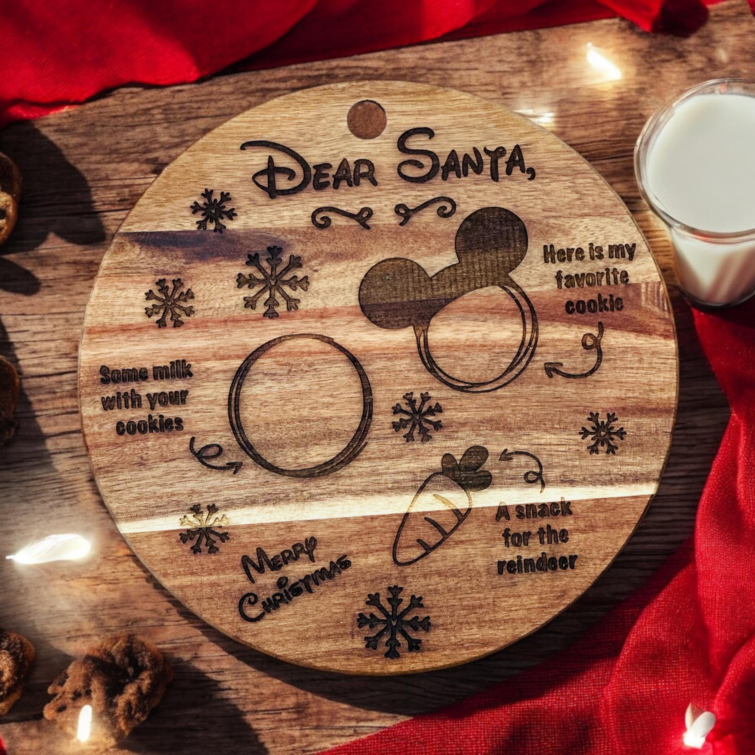 Disney Mickey Cookies and Milk for Santa Wood Tray Plate