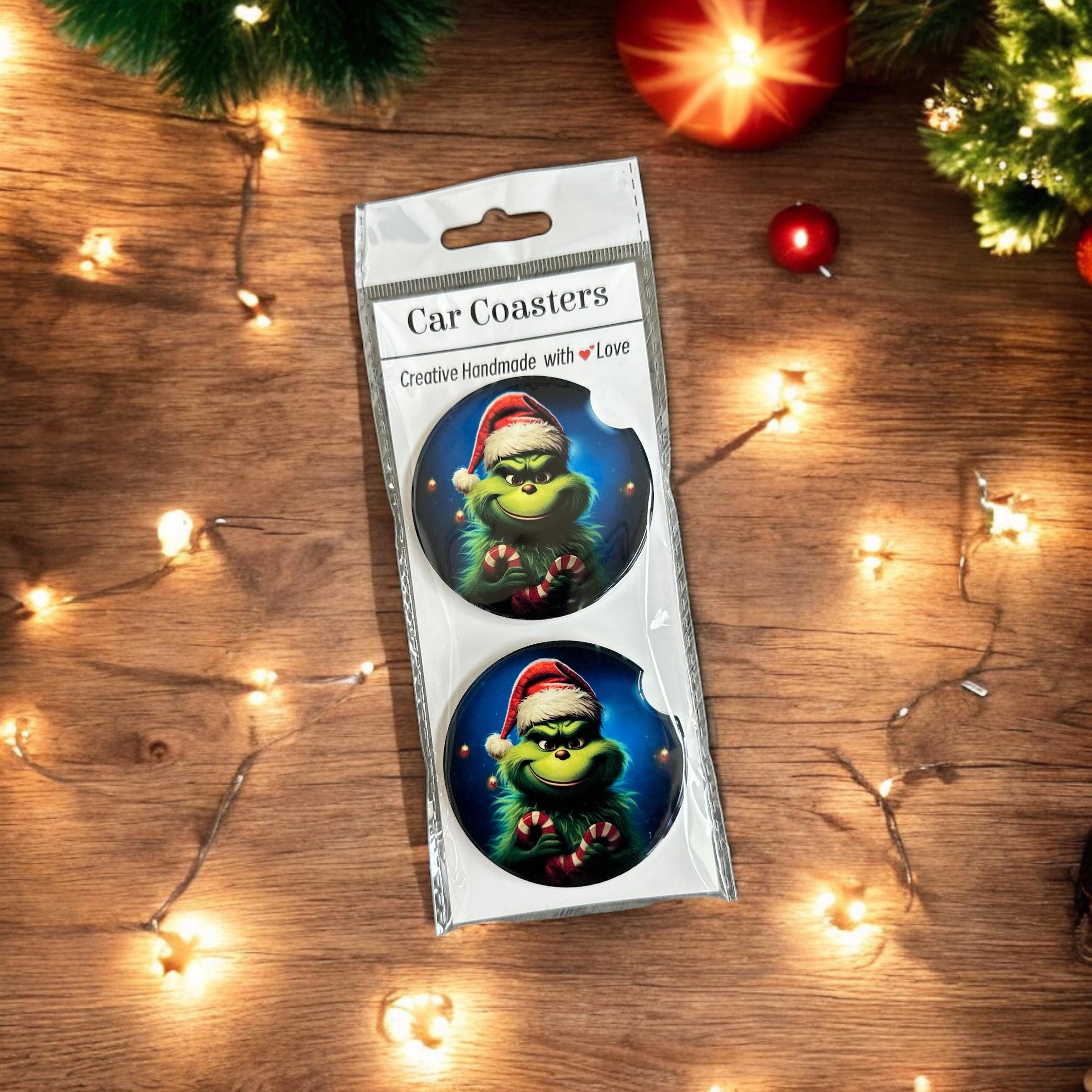 Grinch Inspired Ceramic Car Coaster Set of 2