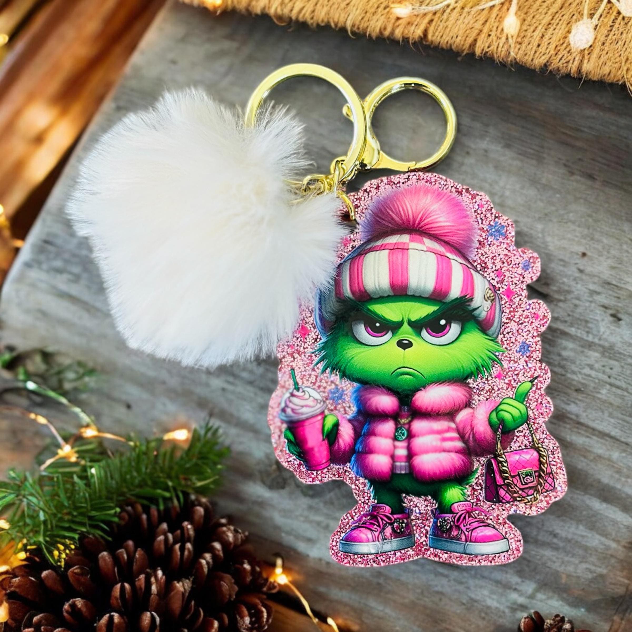 Grinch Inspired Christmas Keychain Pink Baby
