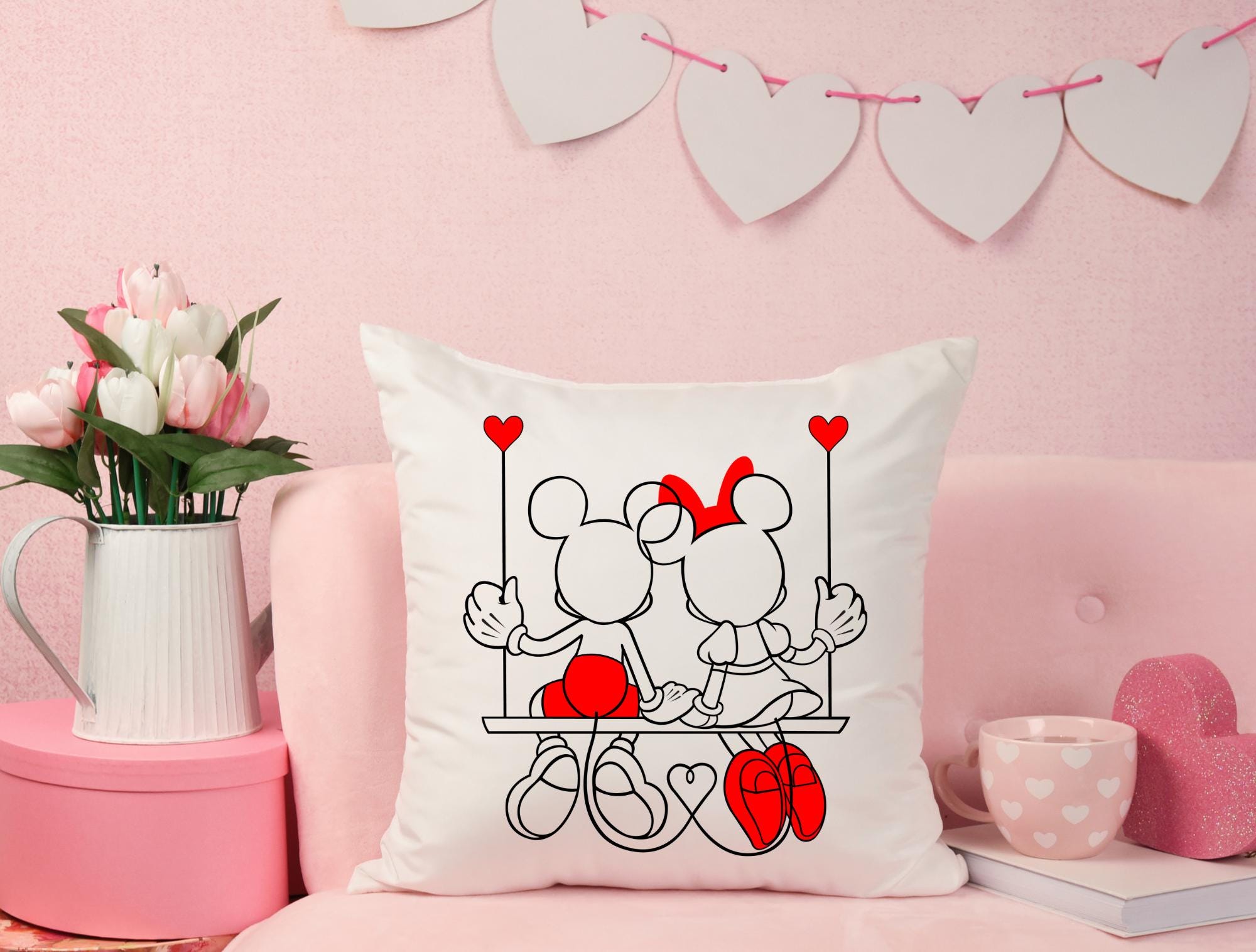 Disney Valentines Mickey Minnie Pillow Cover