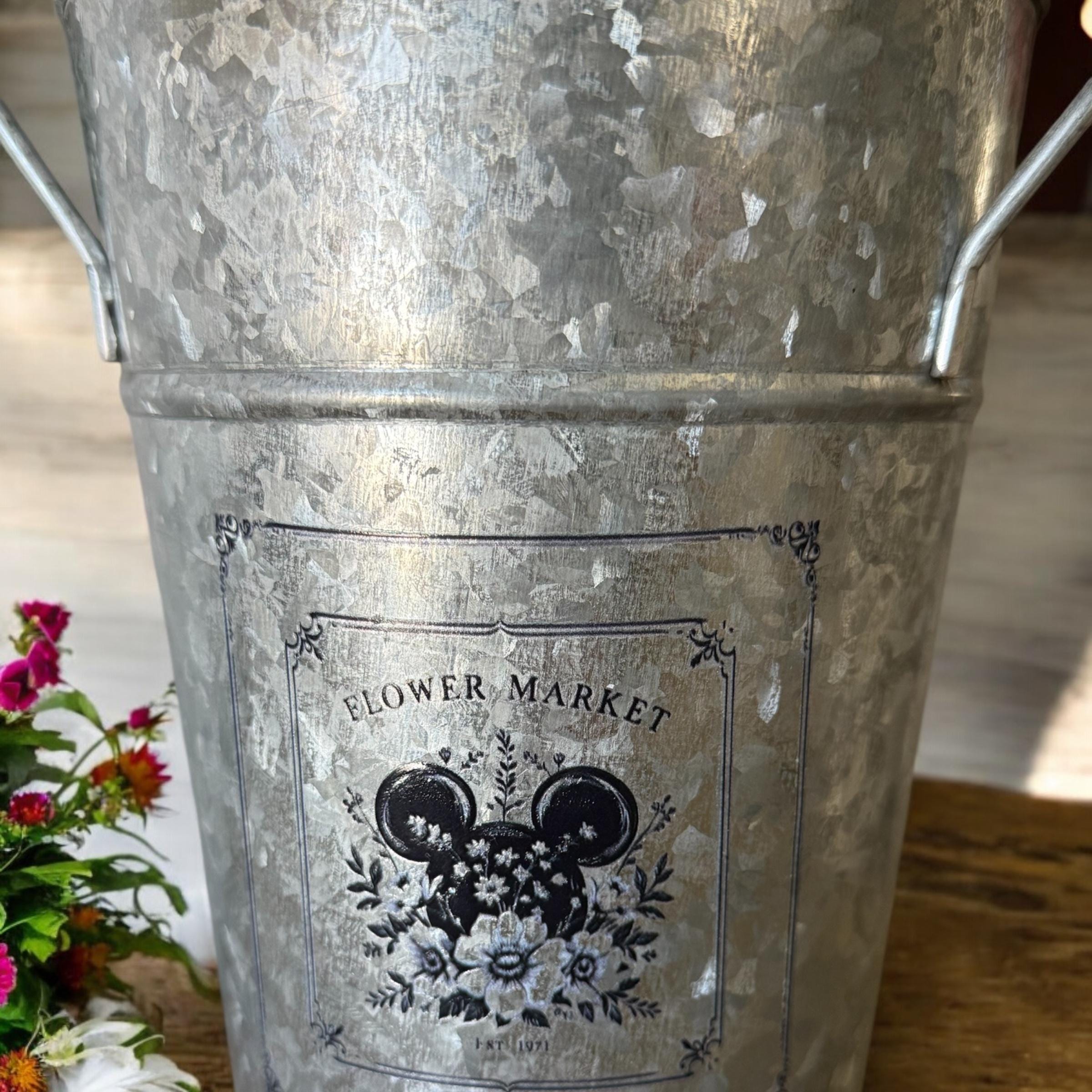 Disney Farmhouse Mickey Minnie Vase Galvanized Flower Can