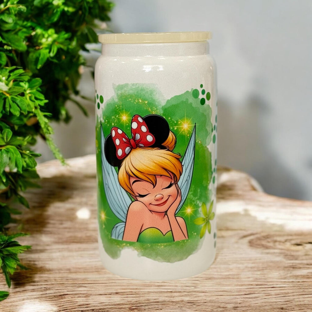 Disney Tinkerbell Glass Can 16 OZ Tumbler
