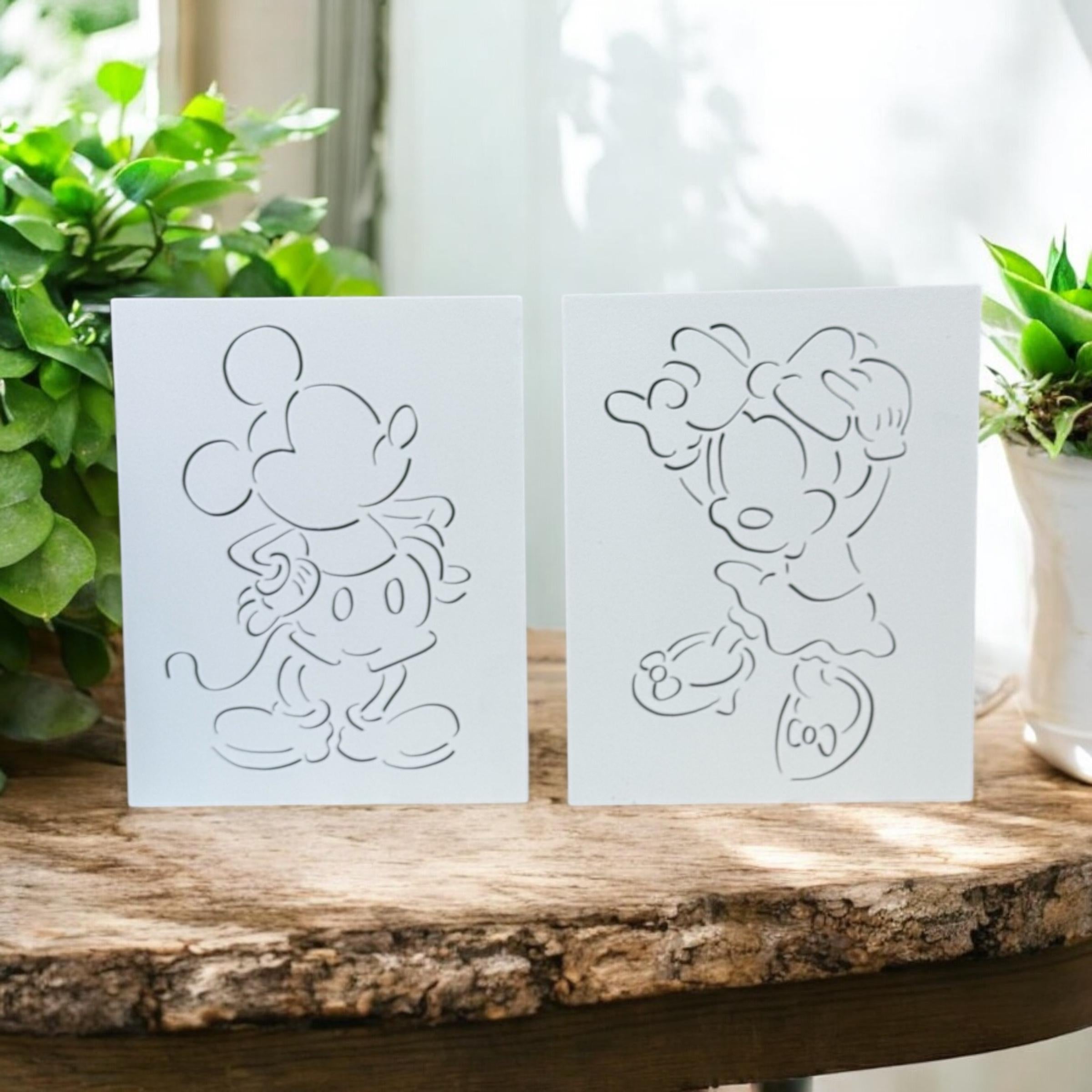 Disney Mickey Minnie Line Art Set of 2 Wall Sign Shelf Sitter