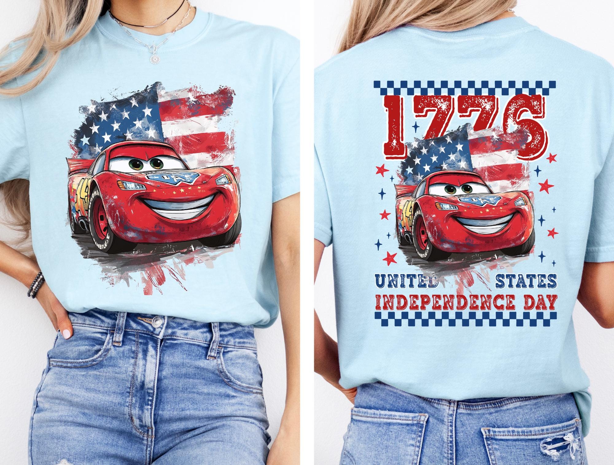 Disney Lightening McQueen Comfort Color T-Shirt Patriotic Shirt