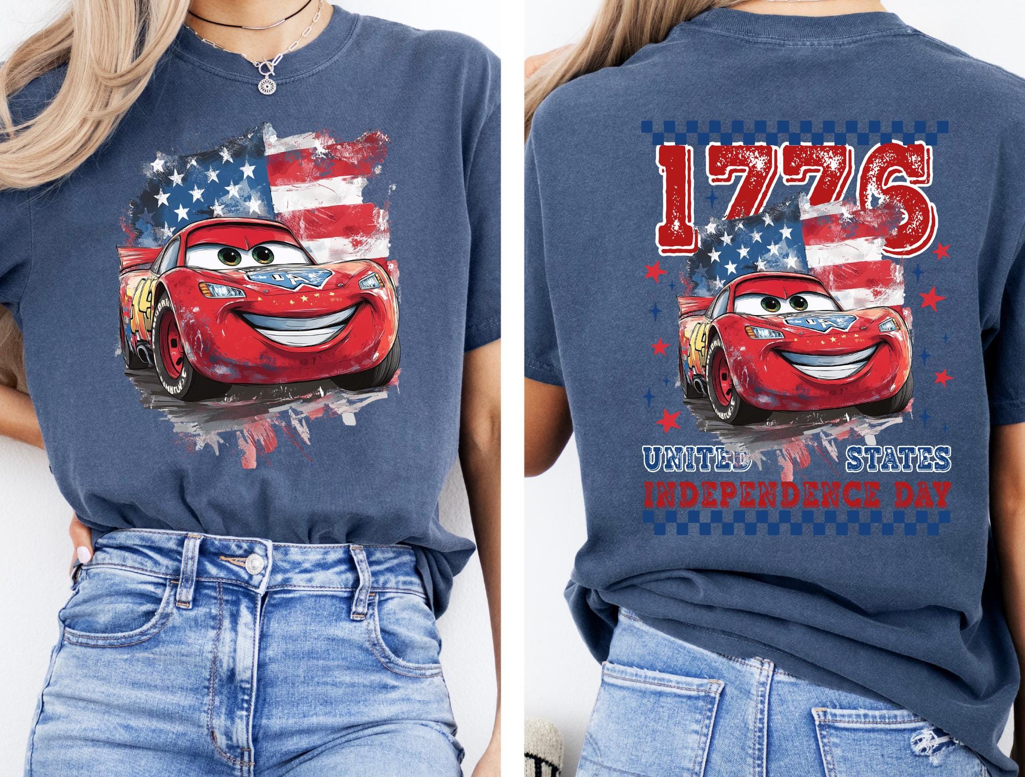 Disney Lightening McQueen Comfort Color T-Shirt Patriotic Shirt
