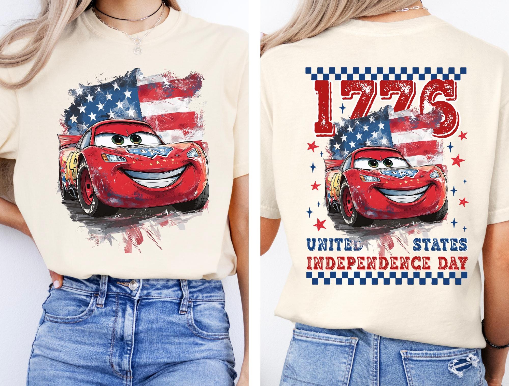 Disney Lightening McQueen Comfort Color T-Shirt Patriotic Shirt