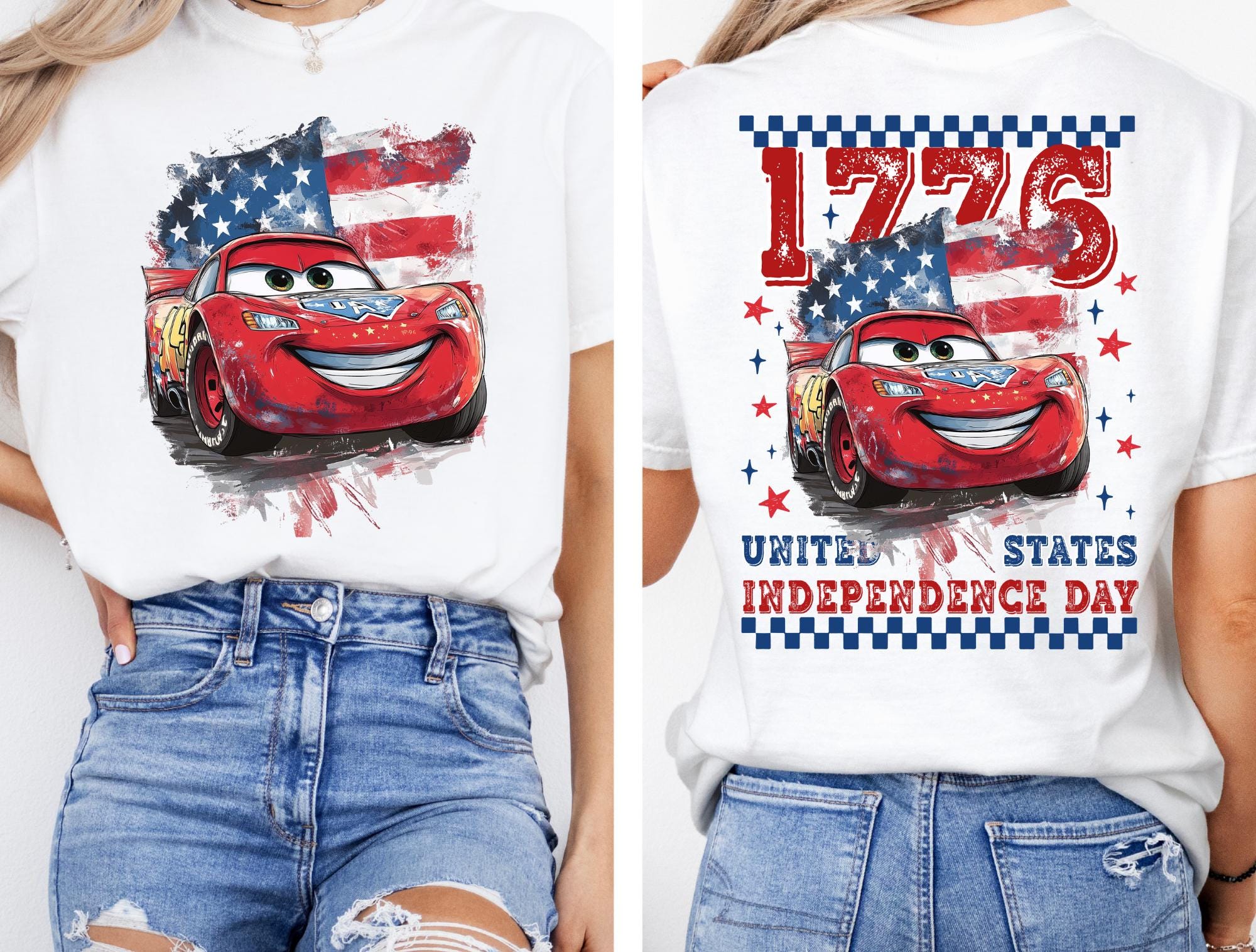 Disney Lightening McQueen Comfort Color T-Shirt Patriotic Shirt