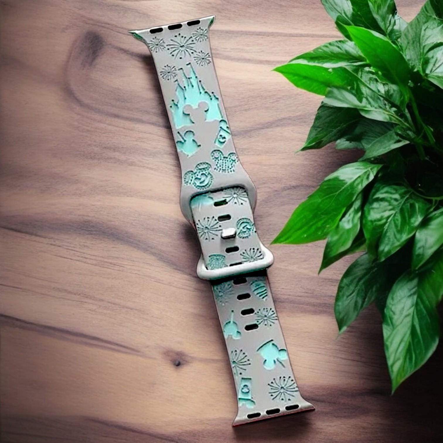 Disney-Inspired Apple Watch Band â€“ Castle, Mickey, Fireworks Design | Cute Silicone Strap for Apple Watch Series 1-9 | Magical Gift