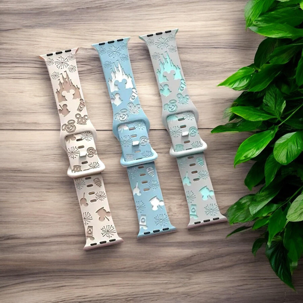 Disney-Inspired Apple Watch Band â€“ Castle, Mickey, Fireworks Design | Cute Silicone Strap for Apple Watch Series 1-9 | Magical Gift