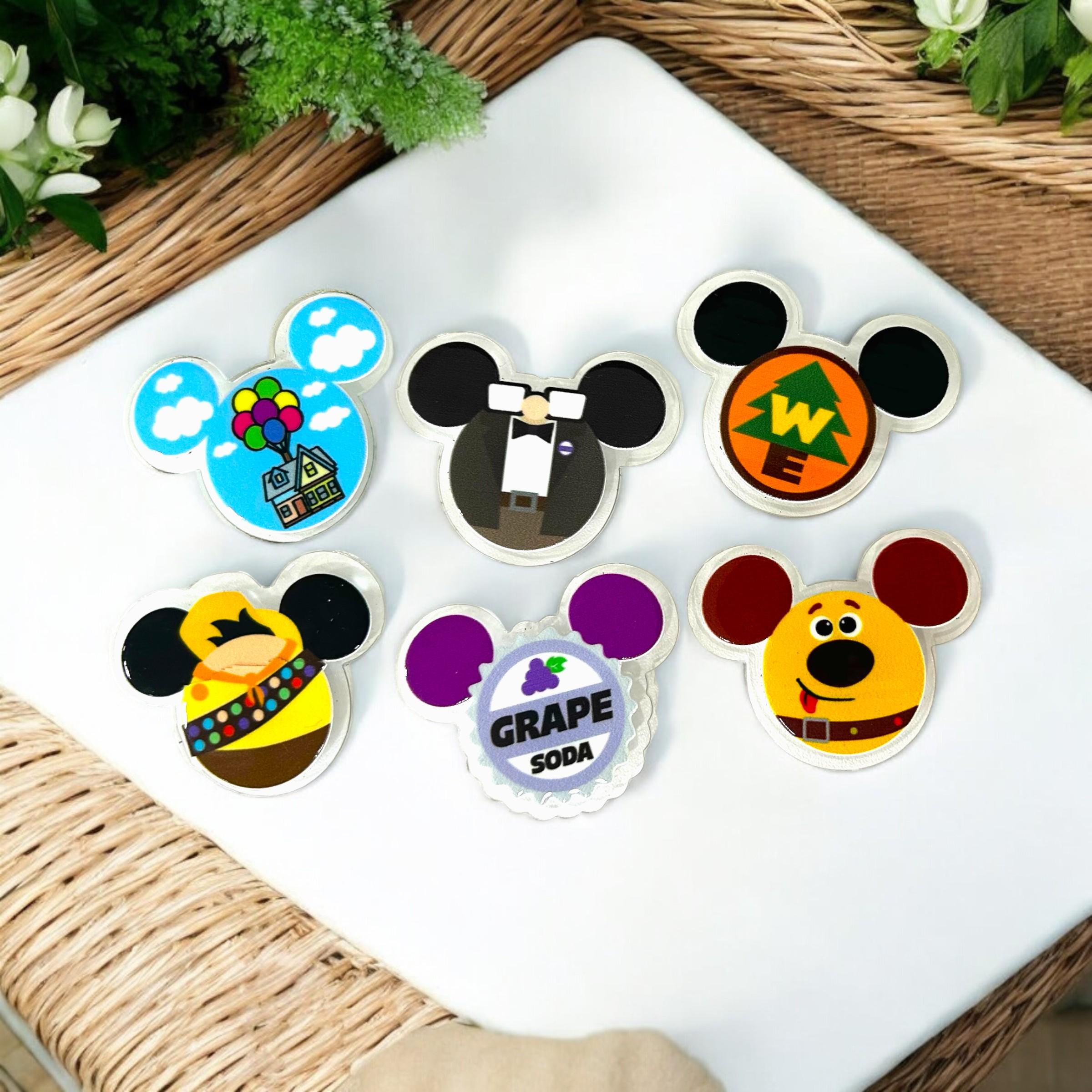 Disney UP Inspired Mickey Ear Acrylic Magnet Set â€“ Carl, Russell, Dug, Grape Soda â€“ Fridge Magnets â€“ Pixar Gifts â€“ Wilderness Explorer Decor