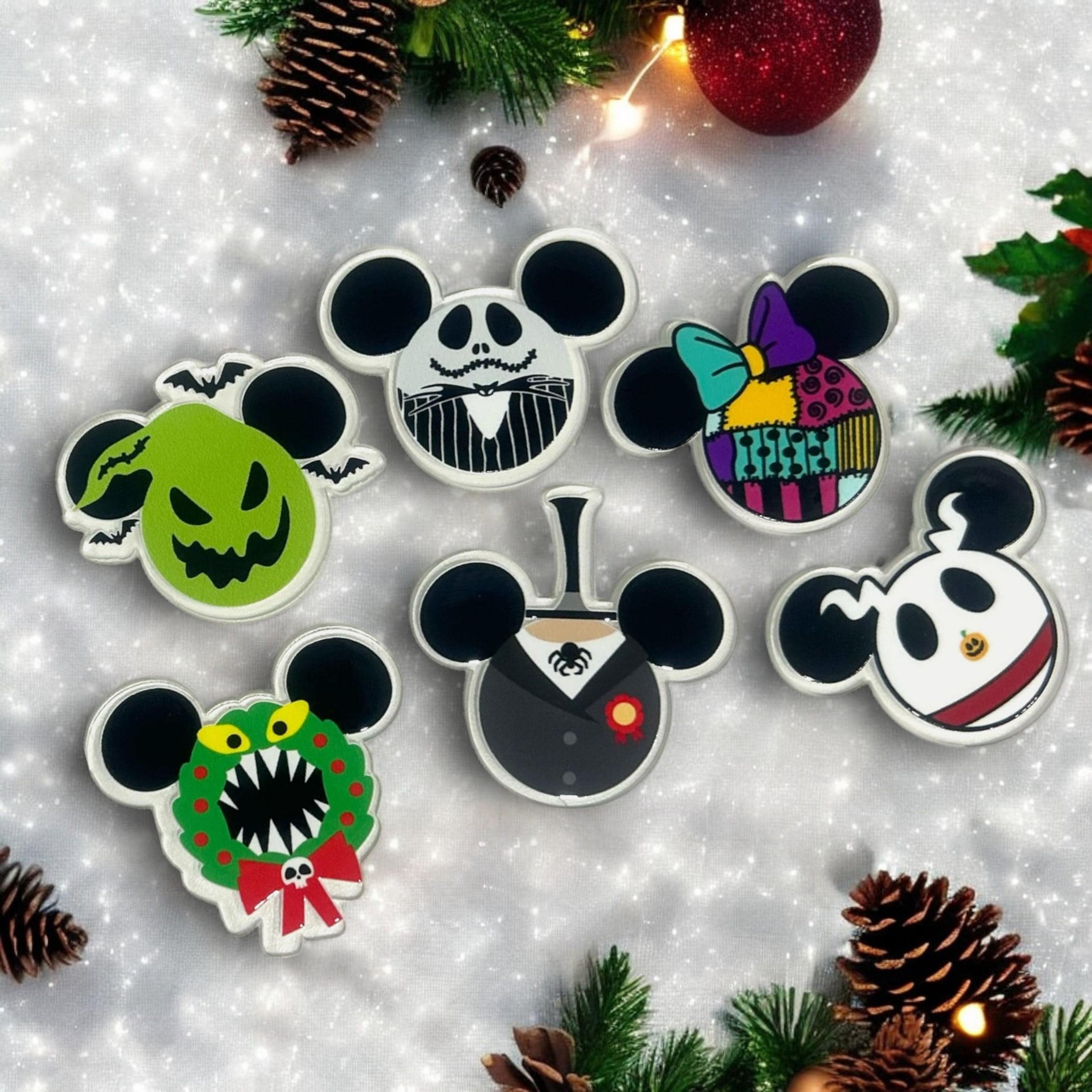 Nightmare Before Christmas Mickey Ear Magnet Set | Handmade Disney Halloween & Christmas Fridge Magnets | Jack, Sally, Oogie Boogie, Zero