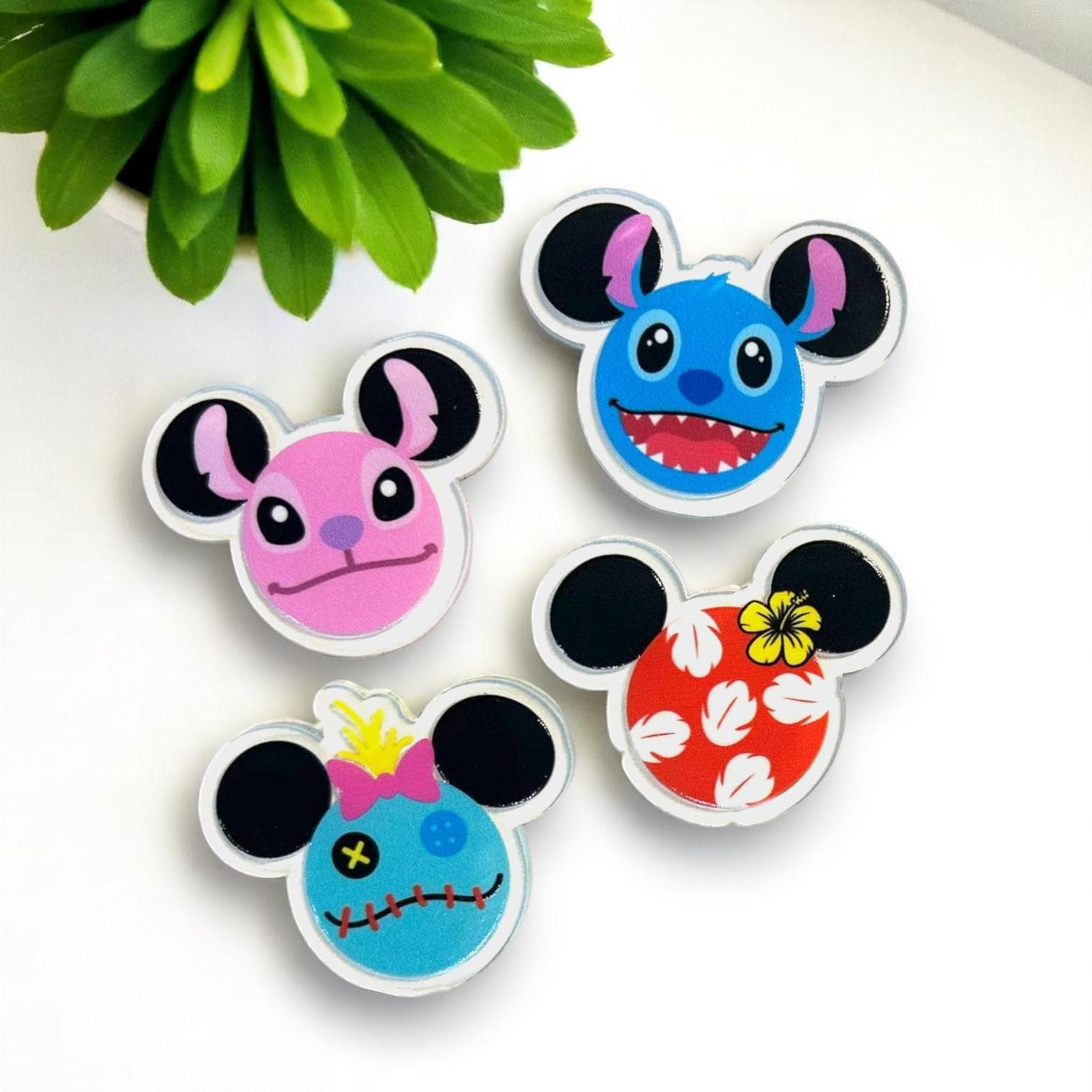 Lilo Stitch Mickey Ear Magnet Set | 2" Handmade Disney Fridge Magnets | Angel, Stitch, Scrump, Hawaiian Shirt | Cute Island Decor