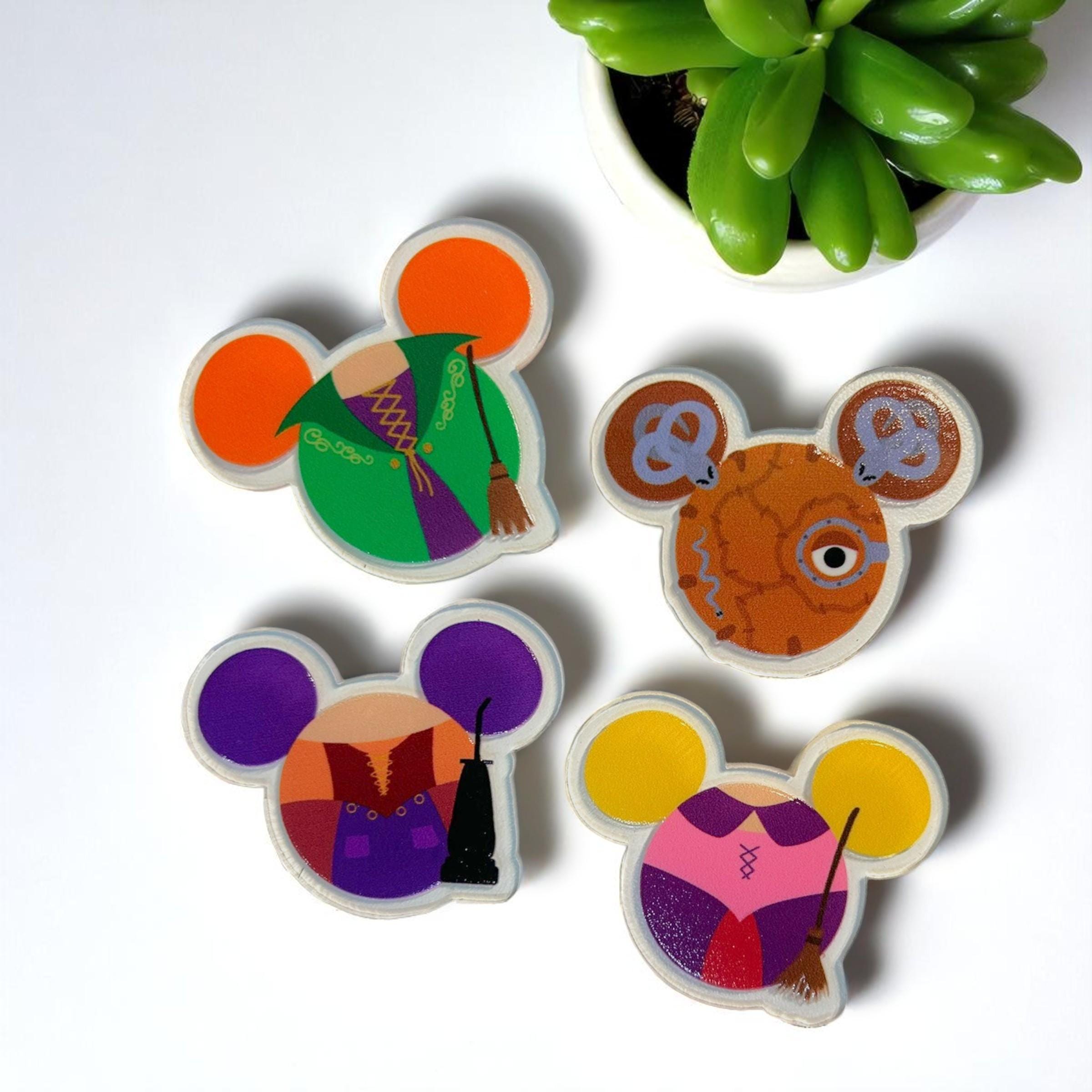 Hocus Pocus Mickey Ear Magnet Set | 2" Halloween Disney Fridge Magnets | Sanderson Sisters & Spellbook | Spooky Season Decor