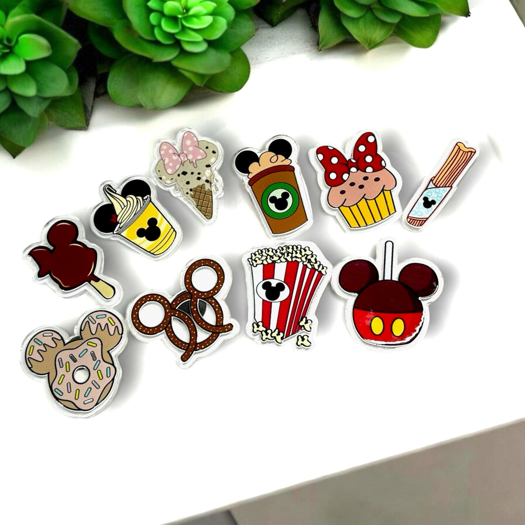 Disney Park Snacks Magnet Set | 2" Mickey Treats Fridge Magnets | Dole Whip, Pretzel, Popcorn, Churro & More | Tiered Tray Decor