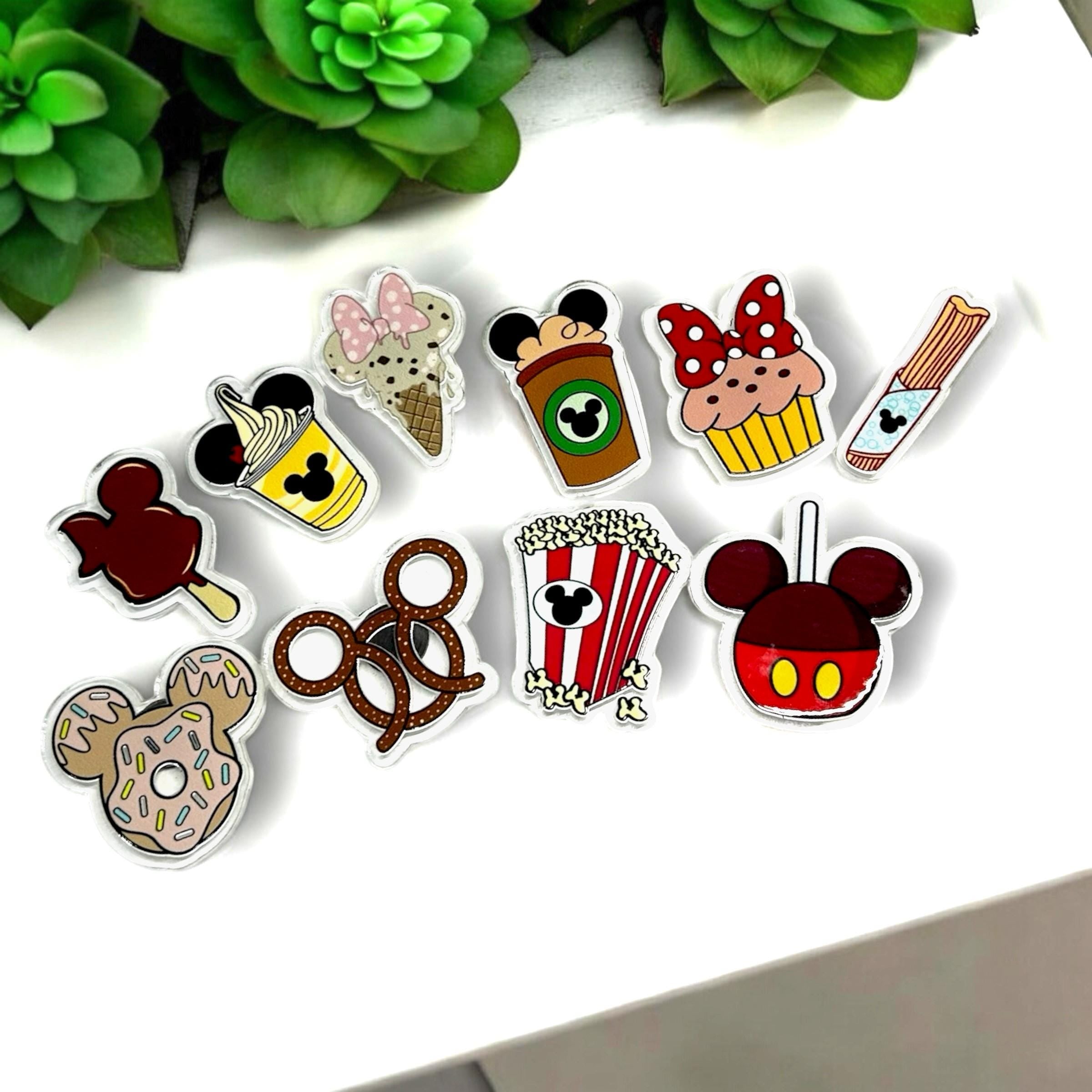 Disney Park Snacks Magnet Set | 2" Mickey Treats Fridge Magnets | Dole Whip, Pretzel, Popcorn, Churro & More | Tiered Tray Decor