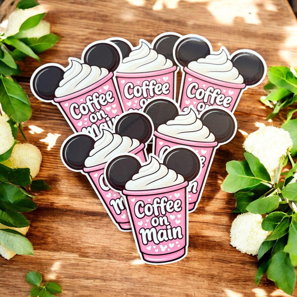 Disney Inspired Coffee On Main Sticker Mickey Latte Laptop Decal