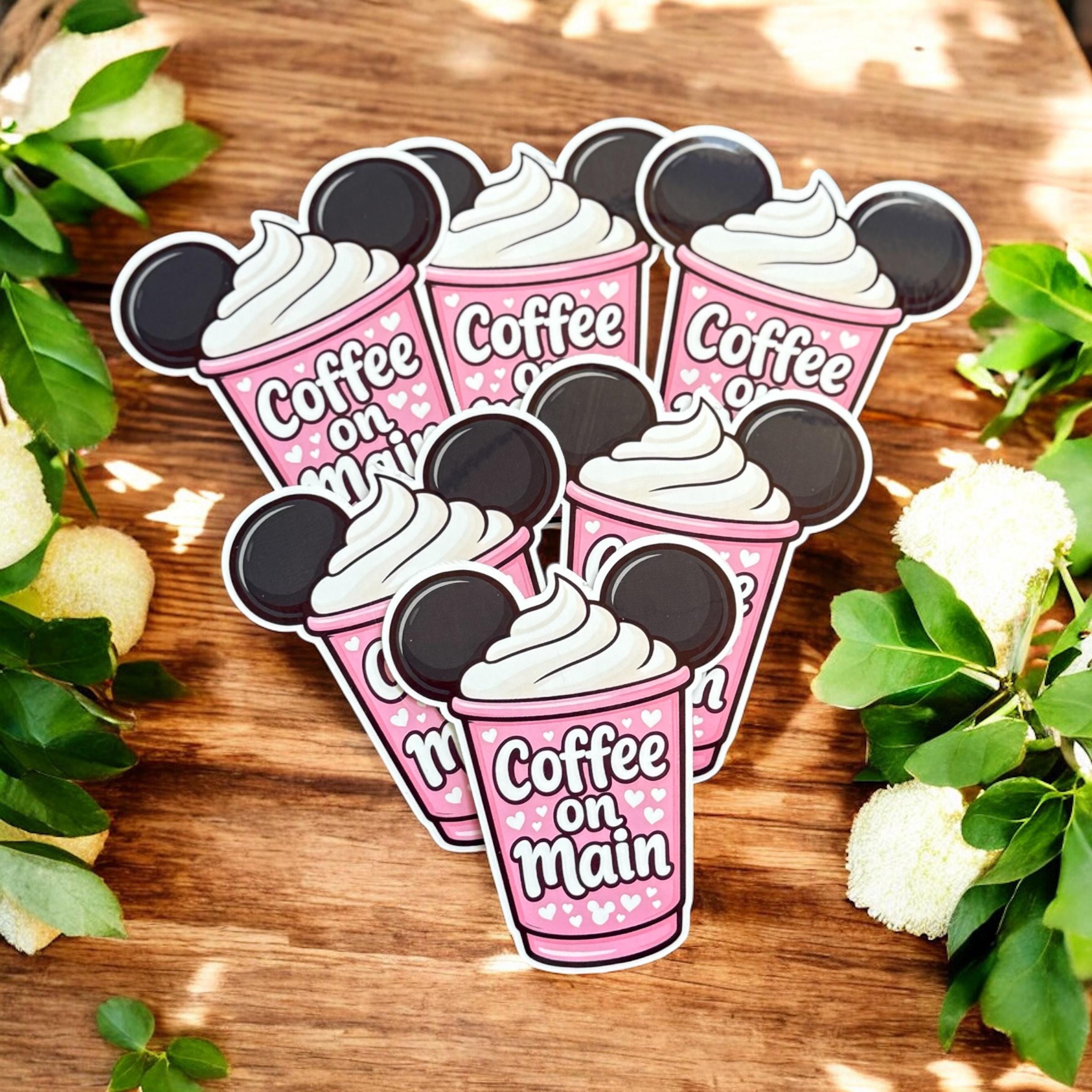 Disney Inspired Coffee On Main Sticker Mickey Latte Laptop Decal