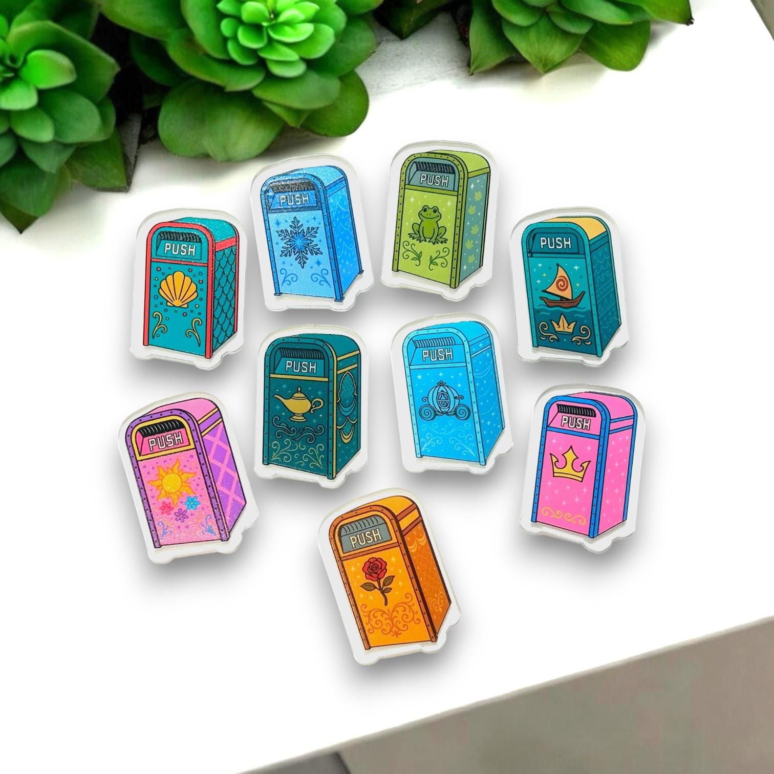 Princess-Inspired Trash Can Magnet Set â€“ Set of 9 Disney Park-Themed Magnets