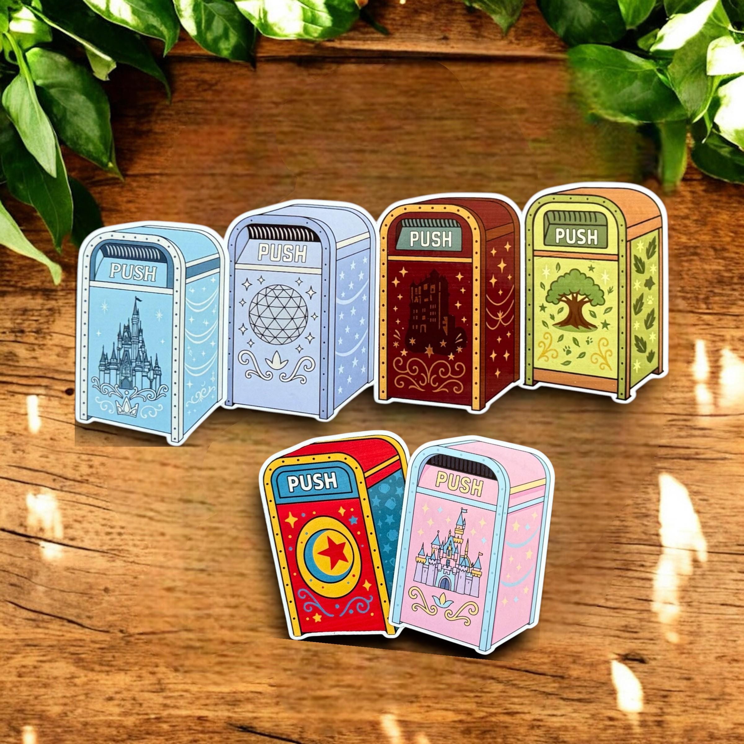 Disney Theme Park Trash Can Stickers â€“ Set of 6 | WDW Set of 4 | Disneyland Set of 2 | Vinyl Stickers for Water Bottles, Laptops & Planners