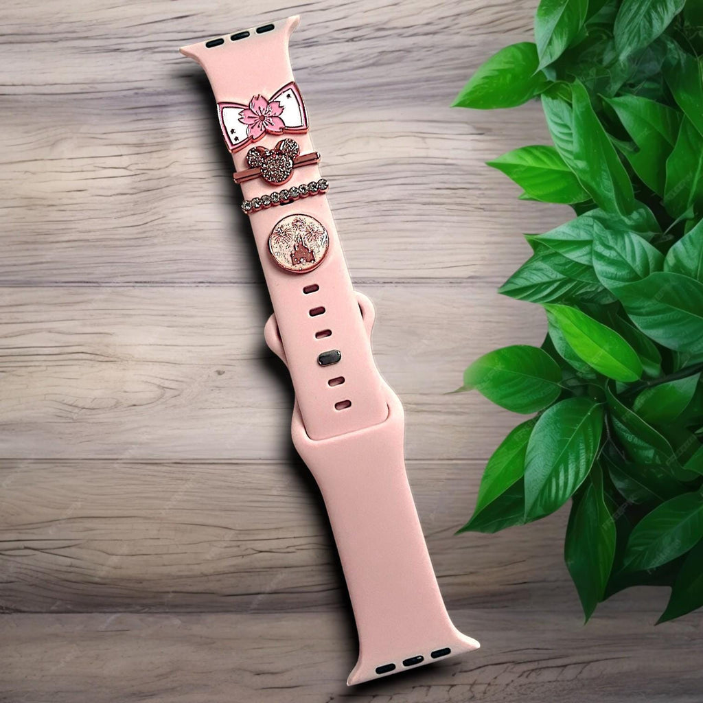 Princess Aurora-Inspired Apple Watch Charms â€“ Rose Gold Slider Charms for Silicone Bands | Minnie Ears, Bow | Disney Pink Watch Accessories