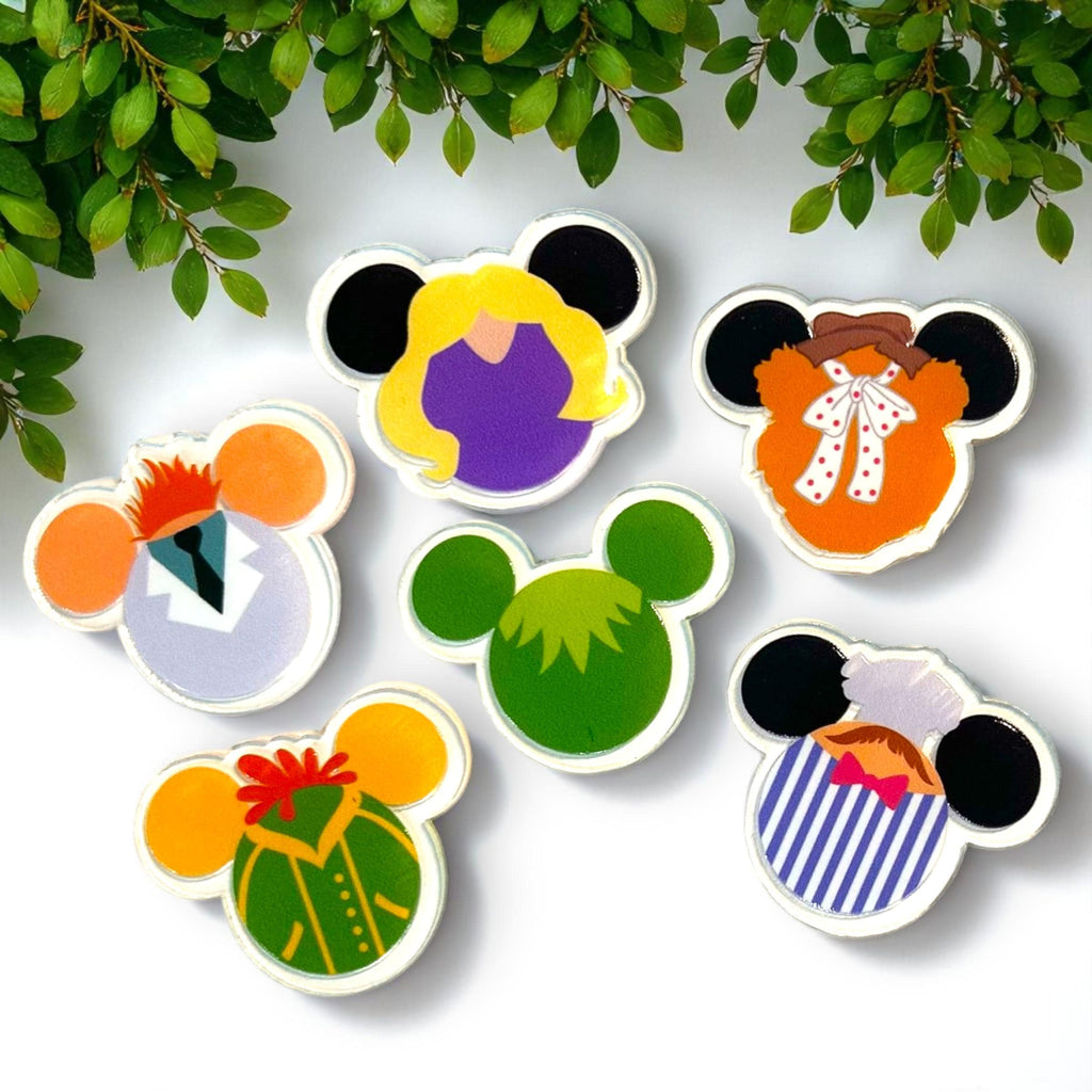 Muppets Mickey Ear Magnets | Set of 6 Handmade Disney Fridge Magnets | Kermit, Miss Piggy, Beaker, Fozzie, Swedish Chef | Muppets Gift Idea