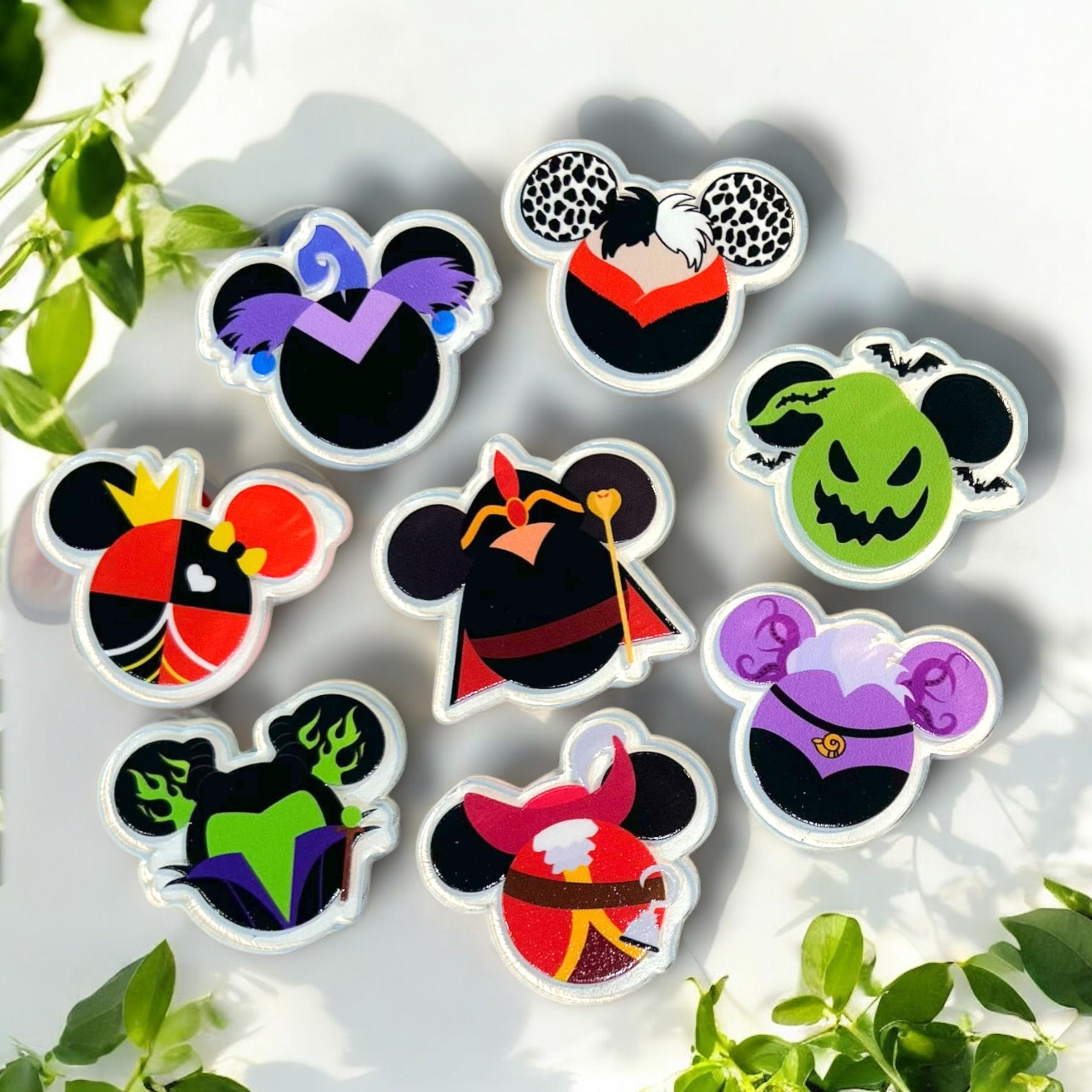 Disney Villains Magnet Set | Mickey Ear Fridge Magnets | Evil Queen, Maleficent, Ursula, Jafar, Cruella, Oogie Boogie, Captain Hook