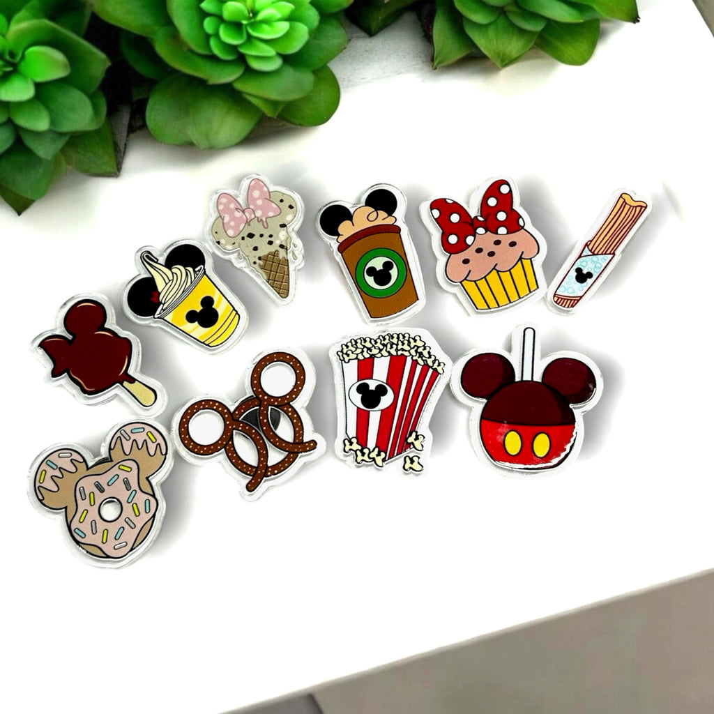 Disney Park Snacks Magnet Set | 2" Mickey Treats Fridge Magnets | Dole Whip, Pretzel, Popcorn, Churro & More | Tiered Tray Decor