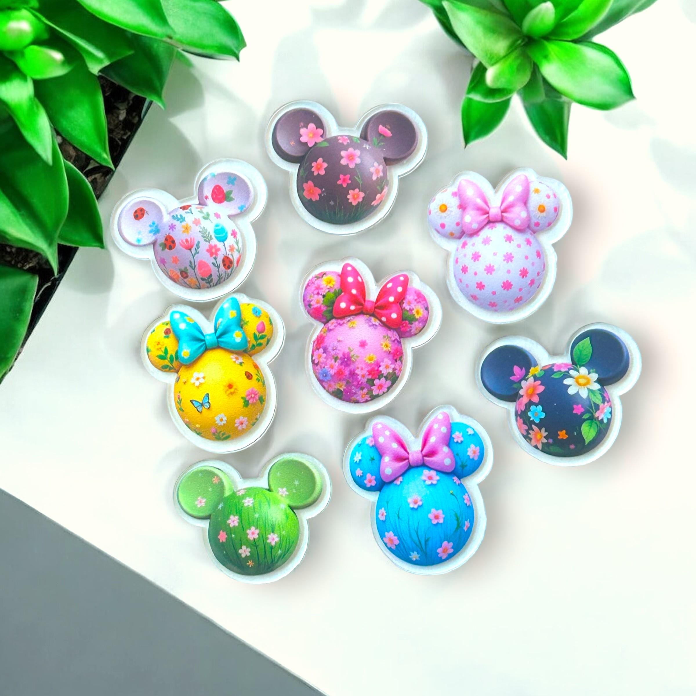 Spring Mickey Minnie Floral Magnets | Pastel Disney-Inspired Fridge Decor | Cute Easter Basket Fillers | 2" Acrylic Magnet Set