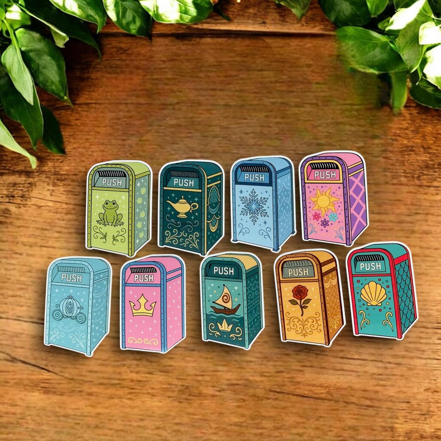 Disney Princess Trash Can Stickers â€“ Individual or Full Set of 9 | Park-Inspired Waterproof Stickers |  Water Bottle Sticker Laptop Decal