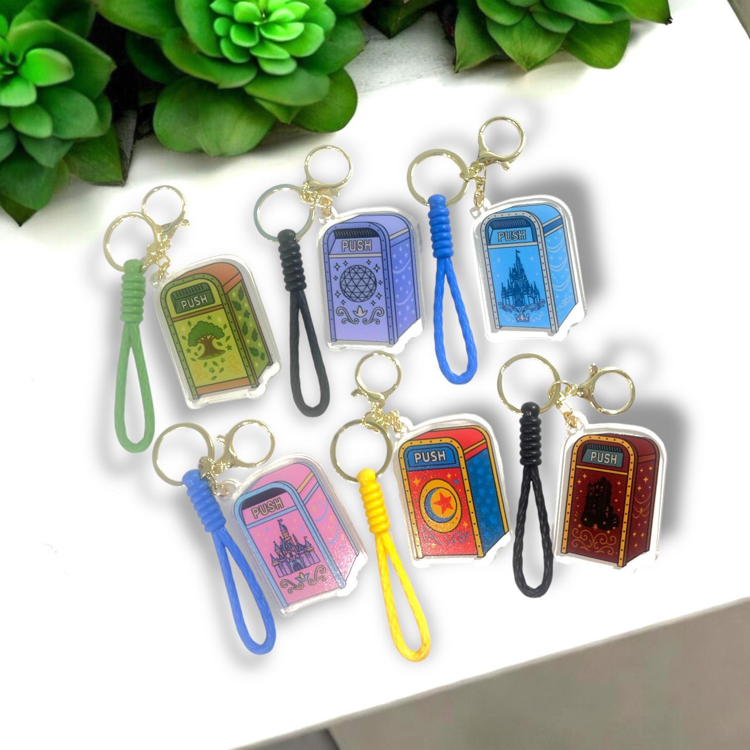 Disney-Inspired Trash Can Keychains | Theme Park Icon Keychains with Colorful Wrist Strap | Fun Collectible Gift | Park Day Accessories