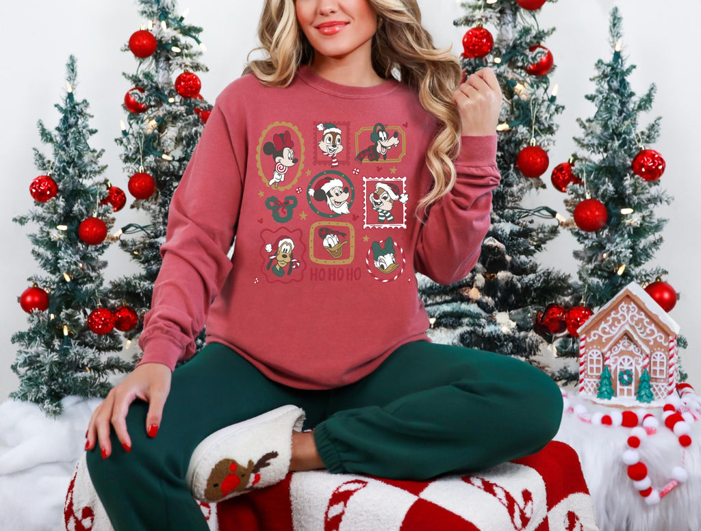 Disney Mickey Minnie Christmas T-Shirt Comfort Color Long Sleeve