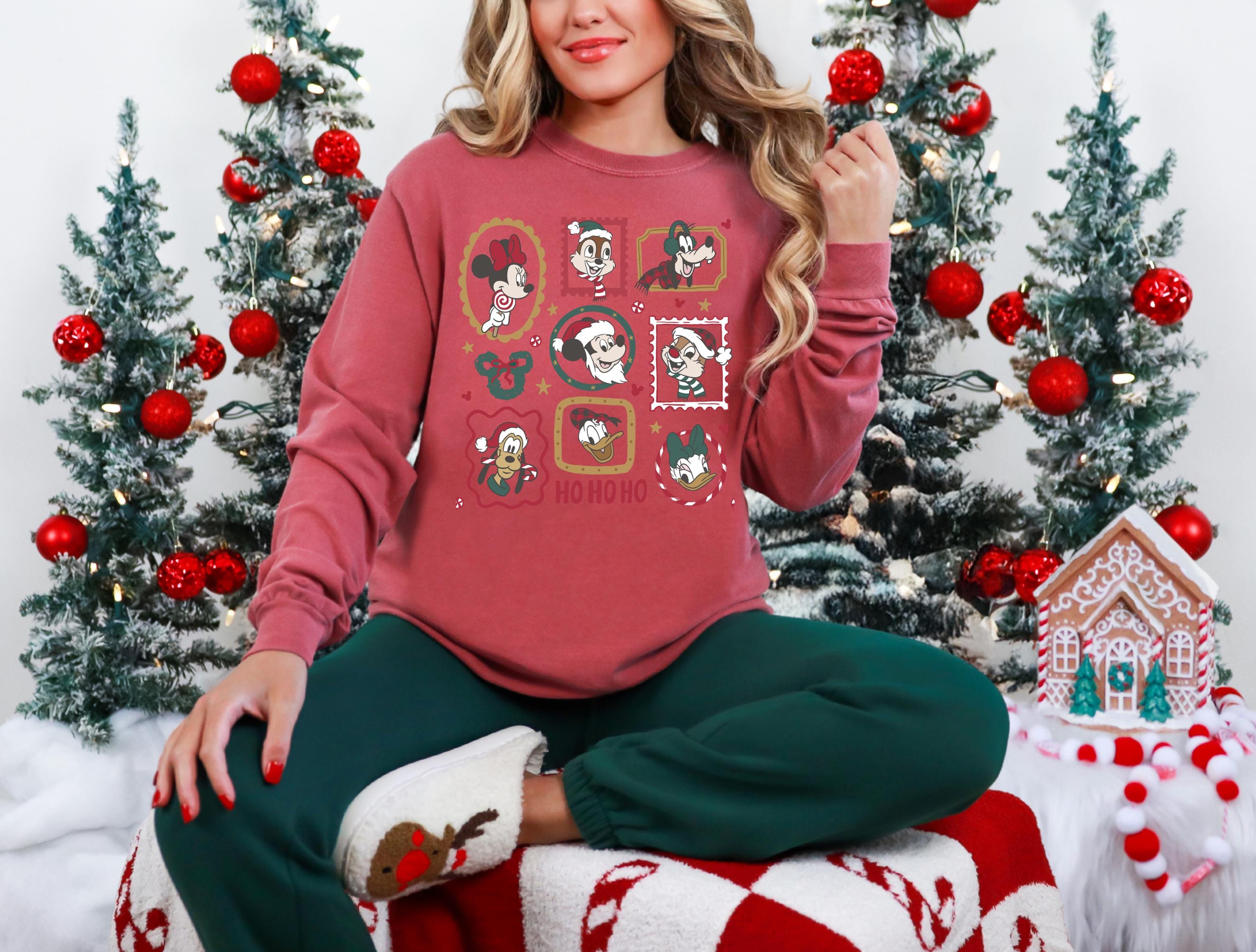 Disney Mickey Minnie Christmas T-Shirt Comfort Color Long Sleeve