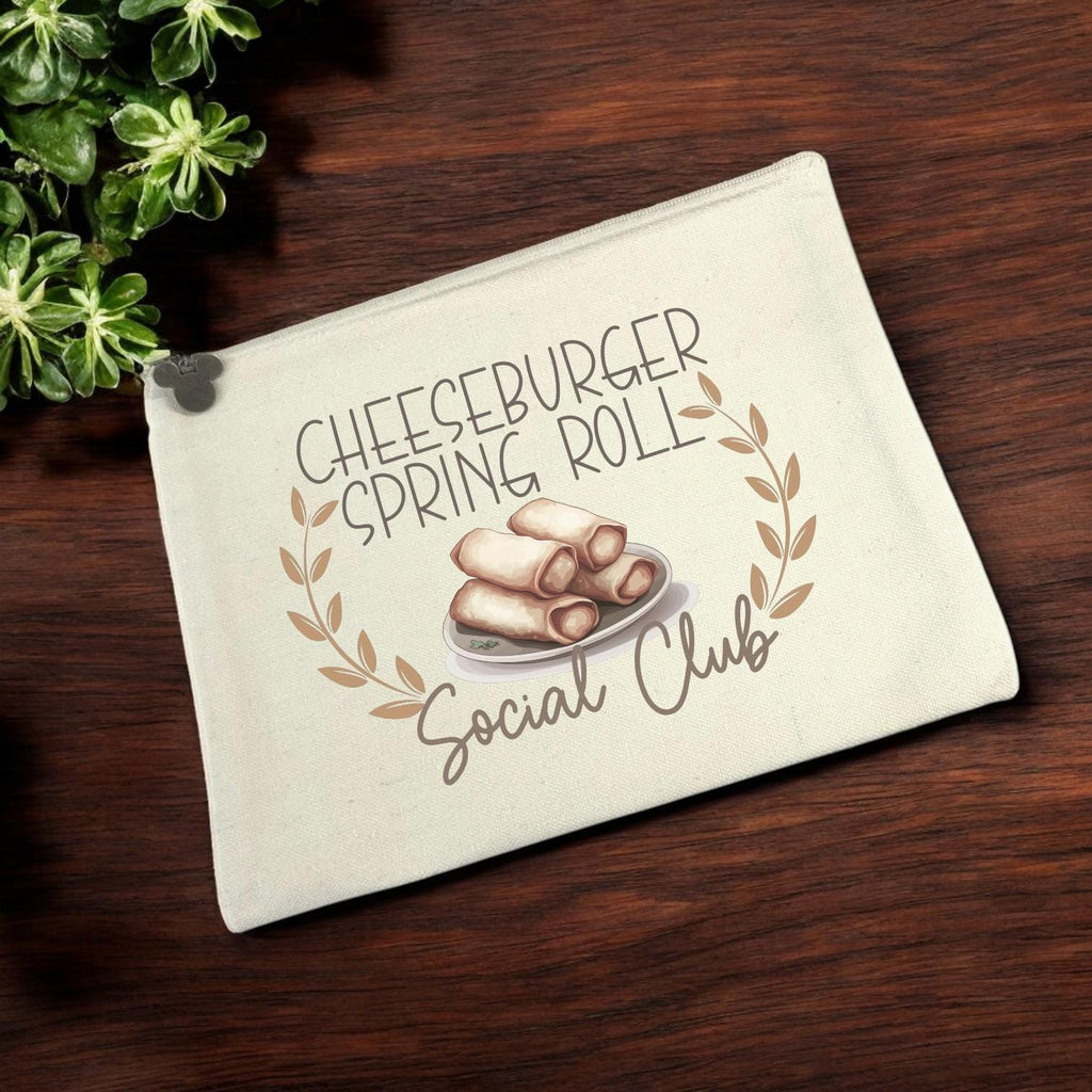 Cheeseburger Spring Roll Social Club Zipper Pouch | Disney Snack Lover Gift | Theme Park Inspired Makeup Bag | Small Travel Pouch