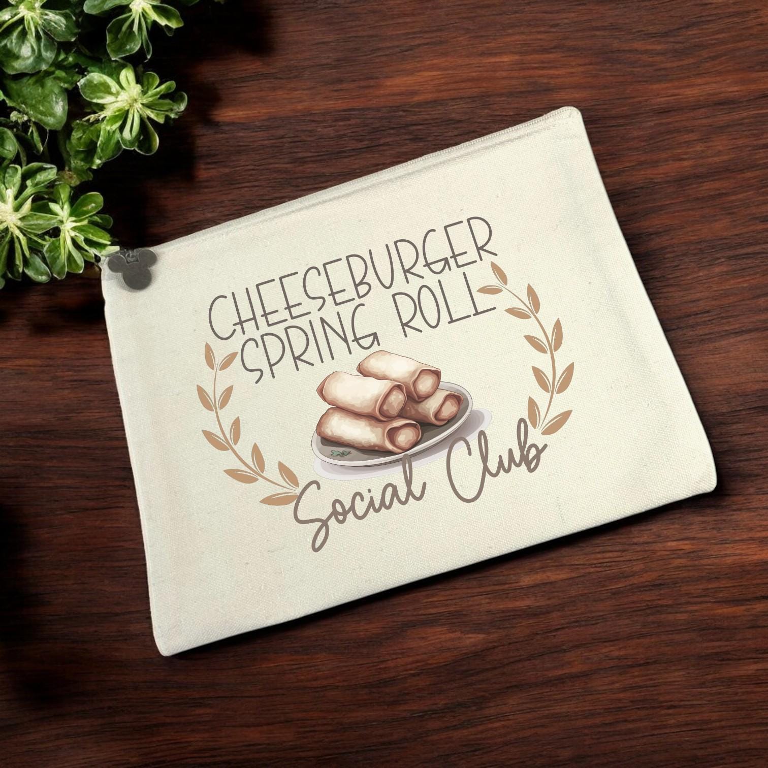 Cheeseburger Spring Roll Social Club Zipper Pouch | Disney Snack Lover Gift | Theme Park Inspired Makeup Bag | Small Travel Pouch