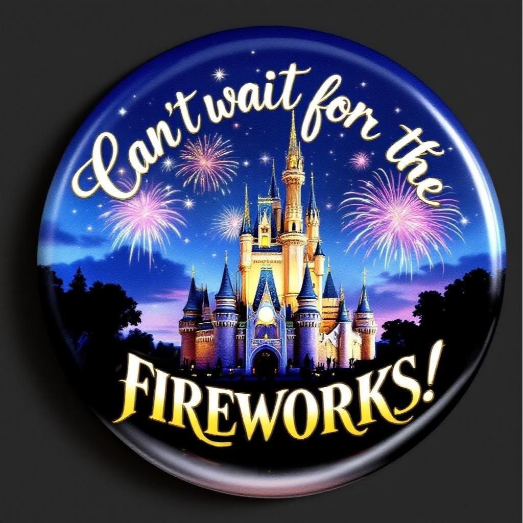 Can't Wait for the Fireworks Button | Disney Castle Fireworks Flair | Park Nighttime Show Accessory | Magic Kingdom Inspired Pin