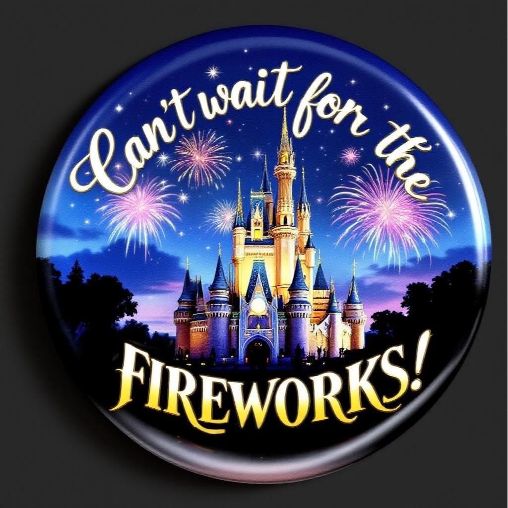 Can't Wait for the Fireworks Button | Disney Castle Fireworks Flair | Park Nighttime Show Accessory | Magic Kingdom Inspired Pin