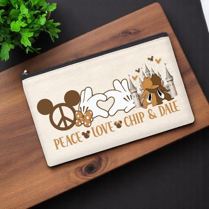 Peace Love Chip & Dale â€“ Disney-Inspired Cosmetic Bag | Park Essentials Pouch | Zippered Travel Bag | Makeup Bag for Disney Fans