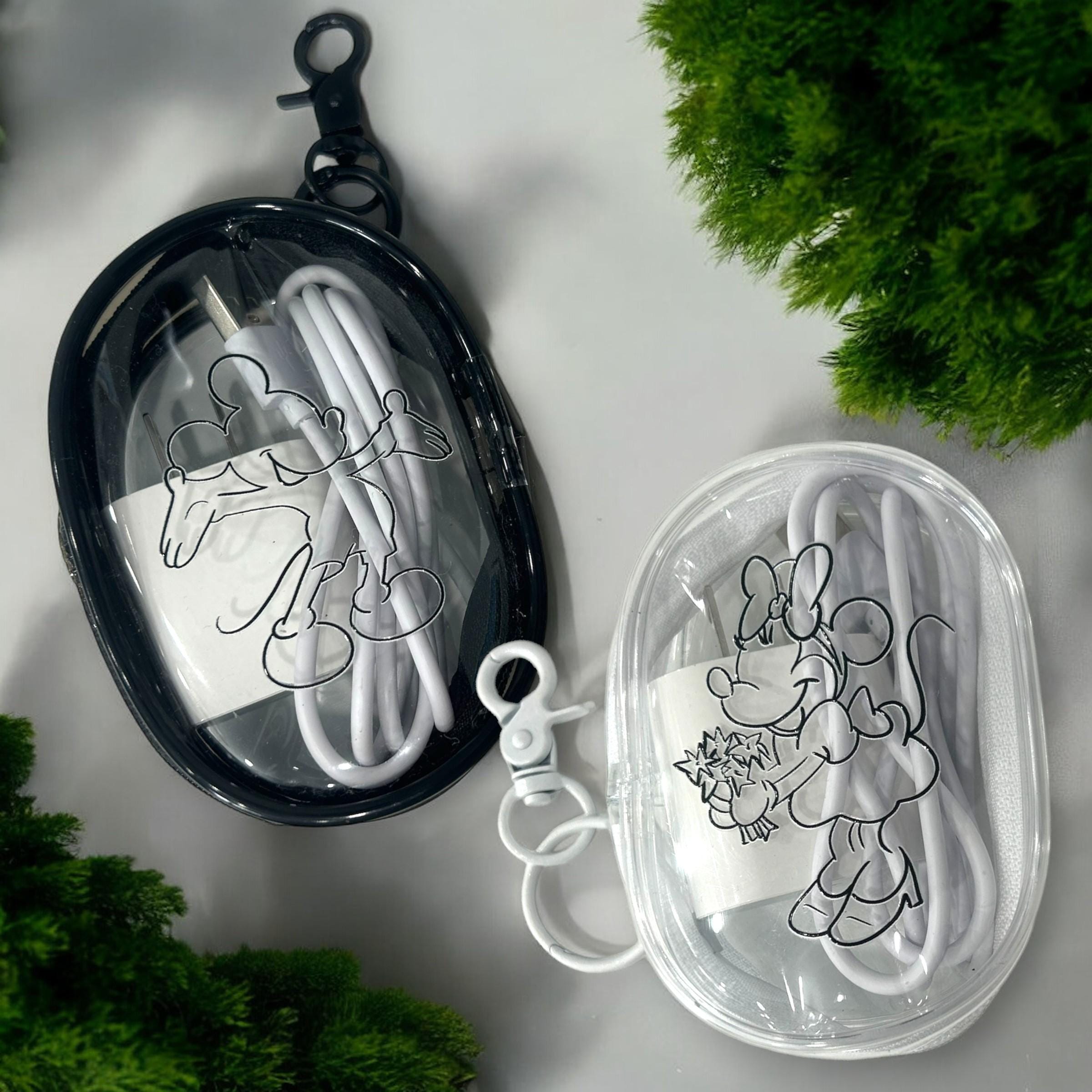 Mickey & Minnie Clear Cord Organizer Pouch | Travel Tech Bag | Cute Disney-Inspired Zipper Case | Charger Storage with Clip