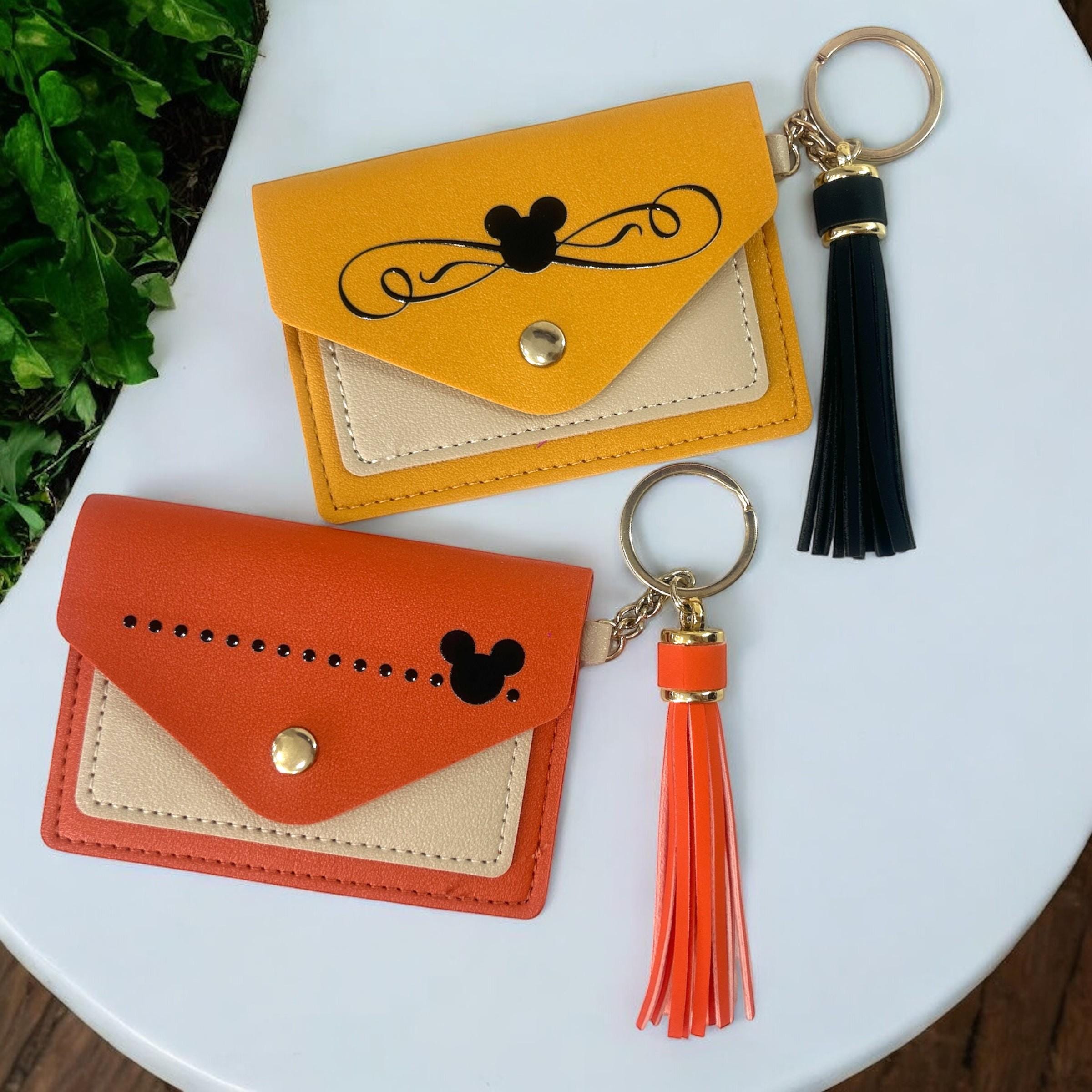 Disney-Inspired Card Holder Wallet with Tassel Keychain | Cute Mickey Mouse ID Case | Minimalist Card Pouch for Travel, Work, or Park Days