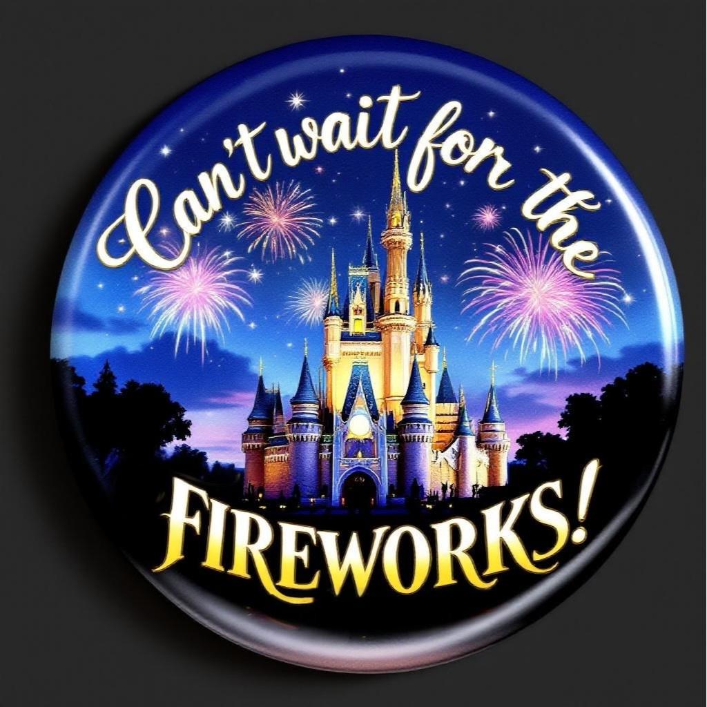 Can't Wait for the Fireworks Button | Disney Castle Fireworks Flair | Park Nighttime Show Accessory | Magic Kingdom Inspired Pin