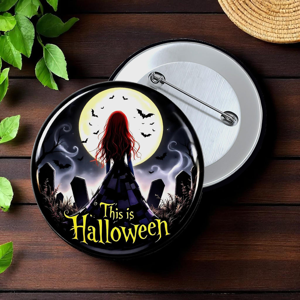 This is Halloween Button | Jack or Sally Inspired Pin | Disney Spooky Halloween Accessory | Nightmare Before Christmas Button