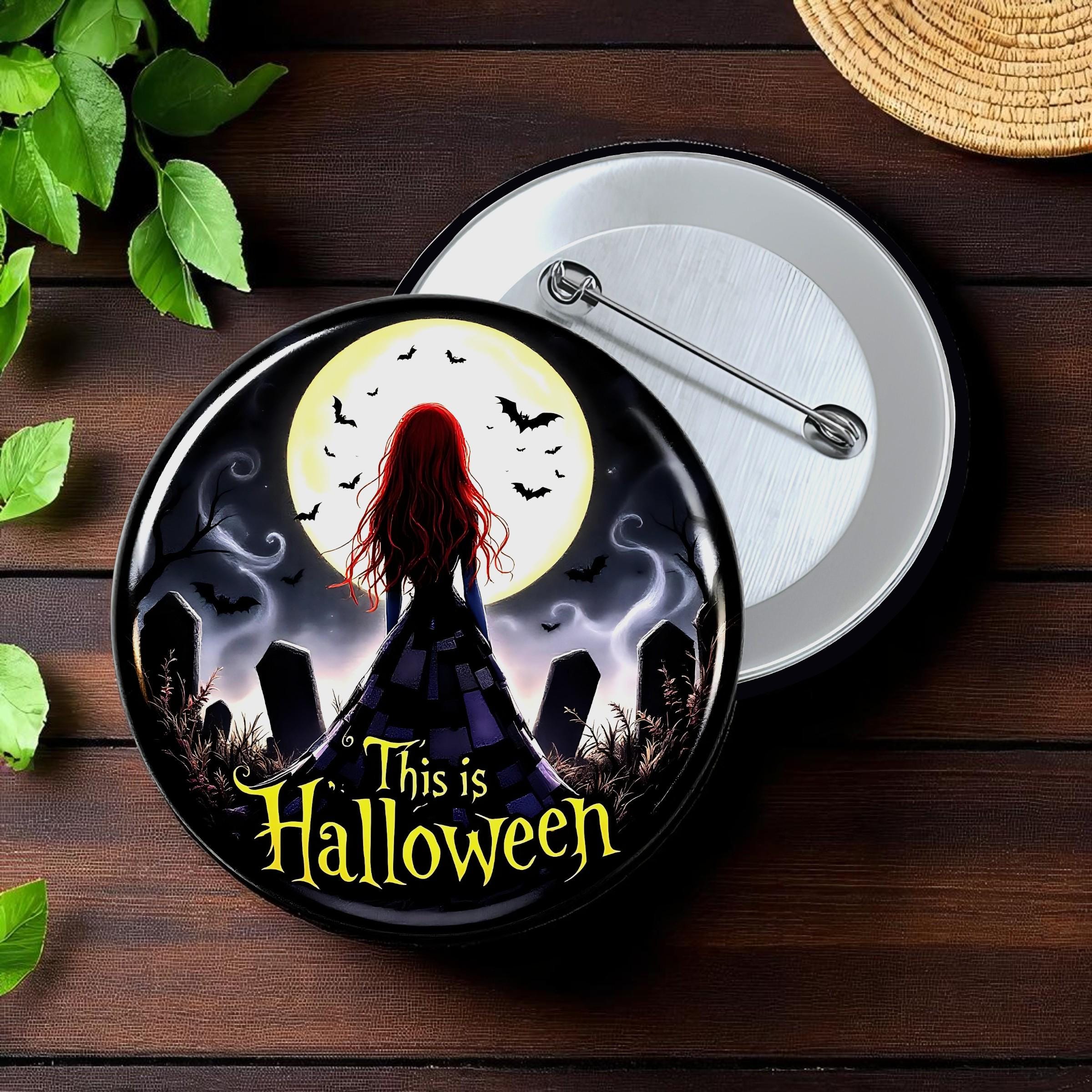 This is Halloween Button | Jack or Sally Inspired Pin | Disney Spooky Halloween Accessory | Nightmare Before Christmas Button